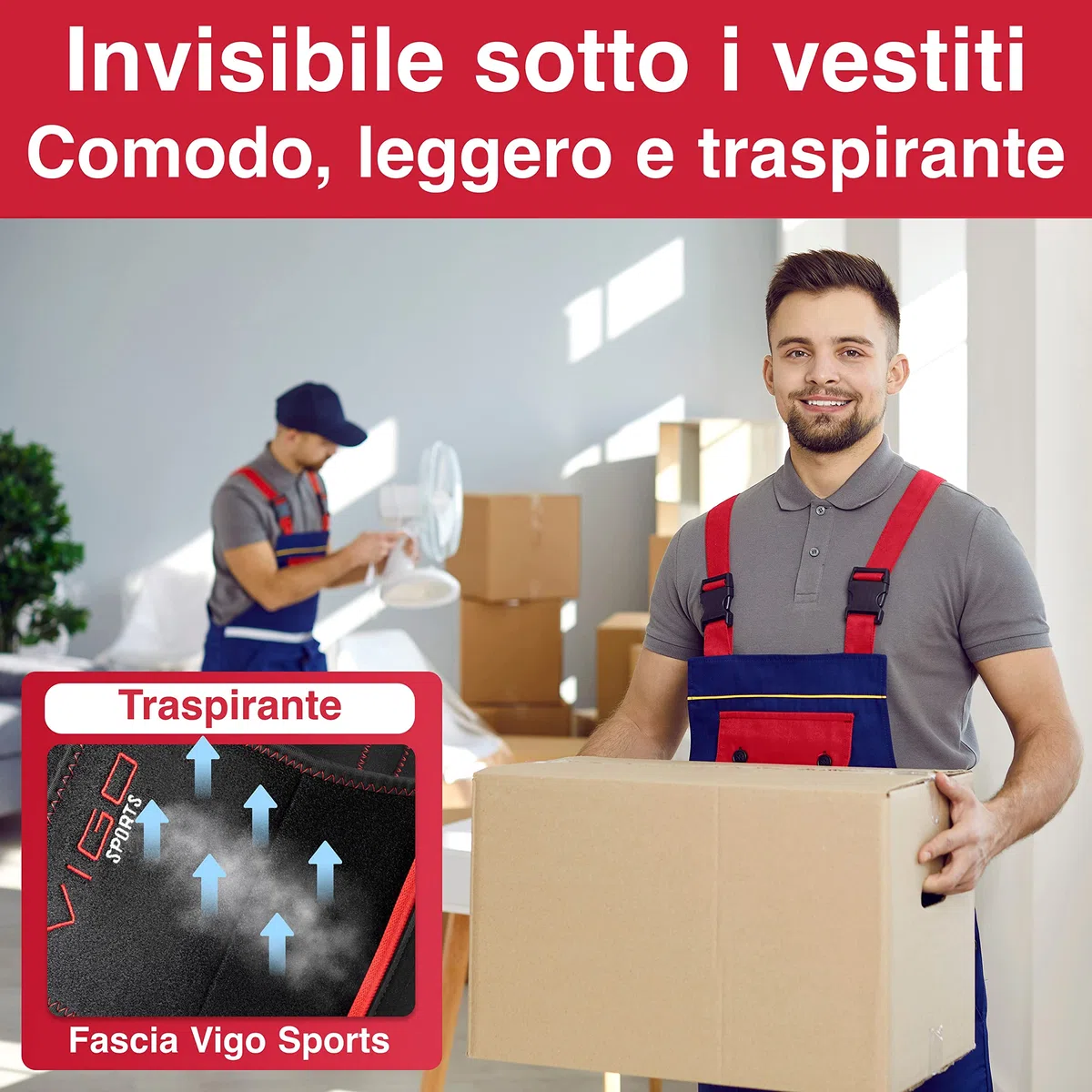 Vigo Sports lavabile in lavatrice, anti-sudore, fascia per la schiena stabilizzante, cintura di supporto unisex