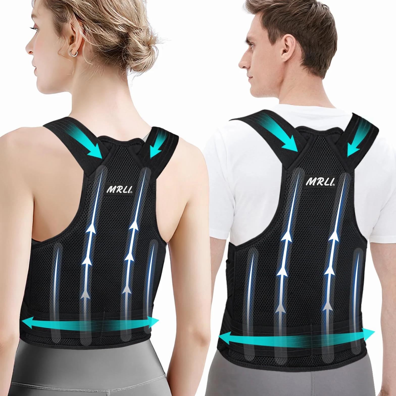 MRLI Fascia Posturale Spalle Schiena Uomo: Lombare Supporto Postura Donna - Busto Schiena Dritta Correttore Postura Tutore - Cintura di Correzione Della Postura Regolabile Nero XL