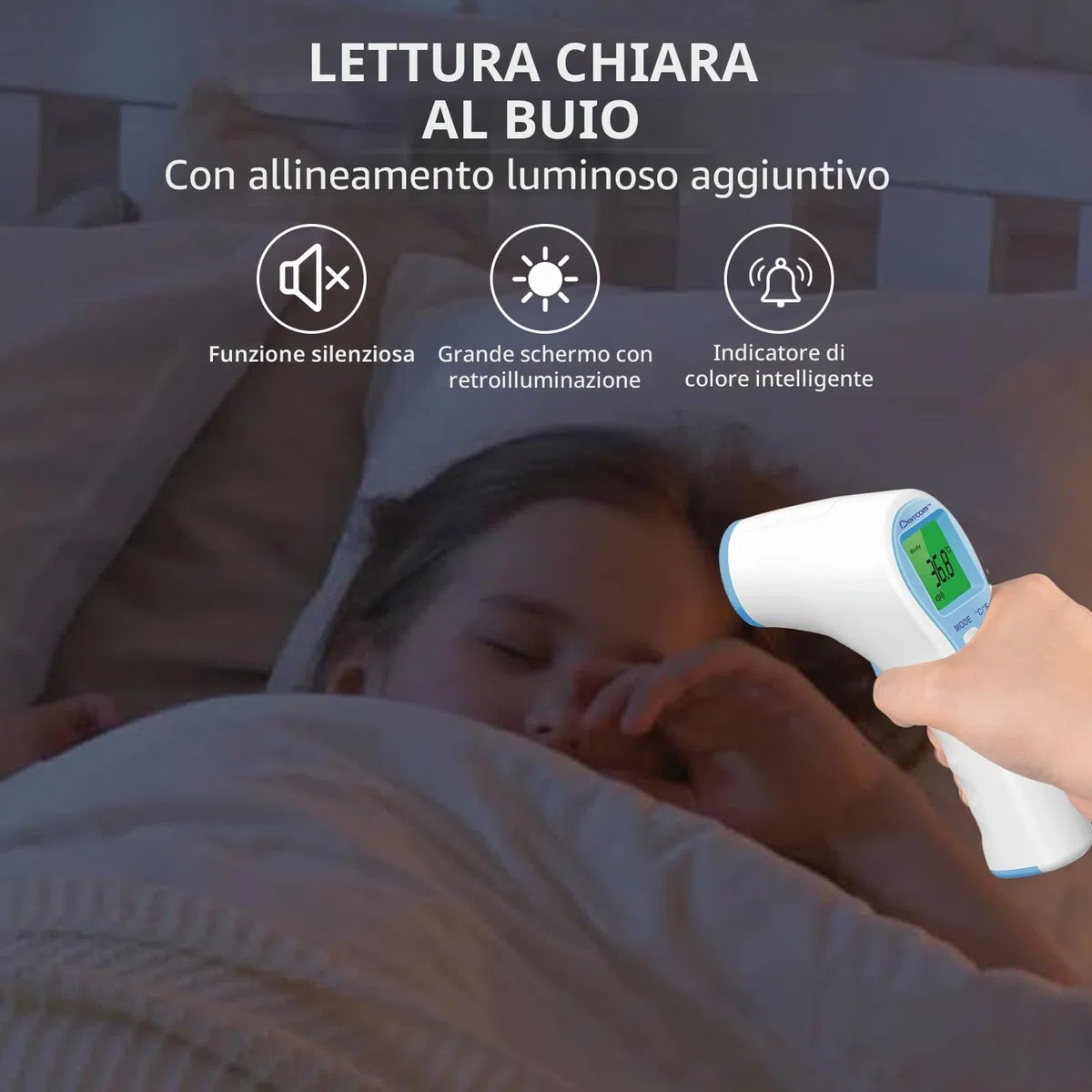 Berrcom Termometro Febbre Infrarossi Termometro Neonato Senza Contatto Termometro Digitale per la Fronte con Allarme Febbre, Lettura Istantanea