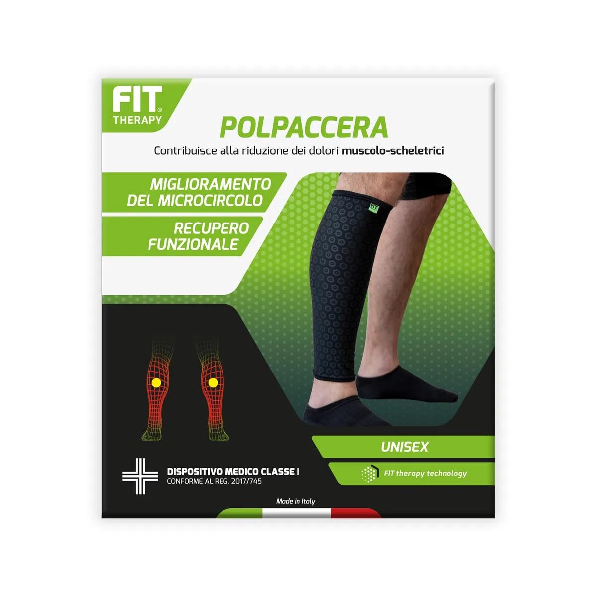 FIT THERAPY - Polpaccera compressione uomo e donna- Dispositivo medico per circolazione e gambe gonfie - Dolori muscolari e articolari - Senza farmaci, traspirante, lavabile fino a 300 volte