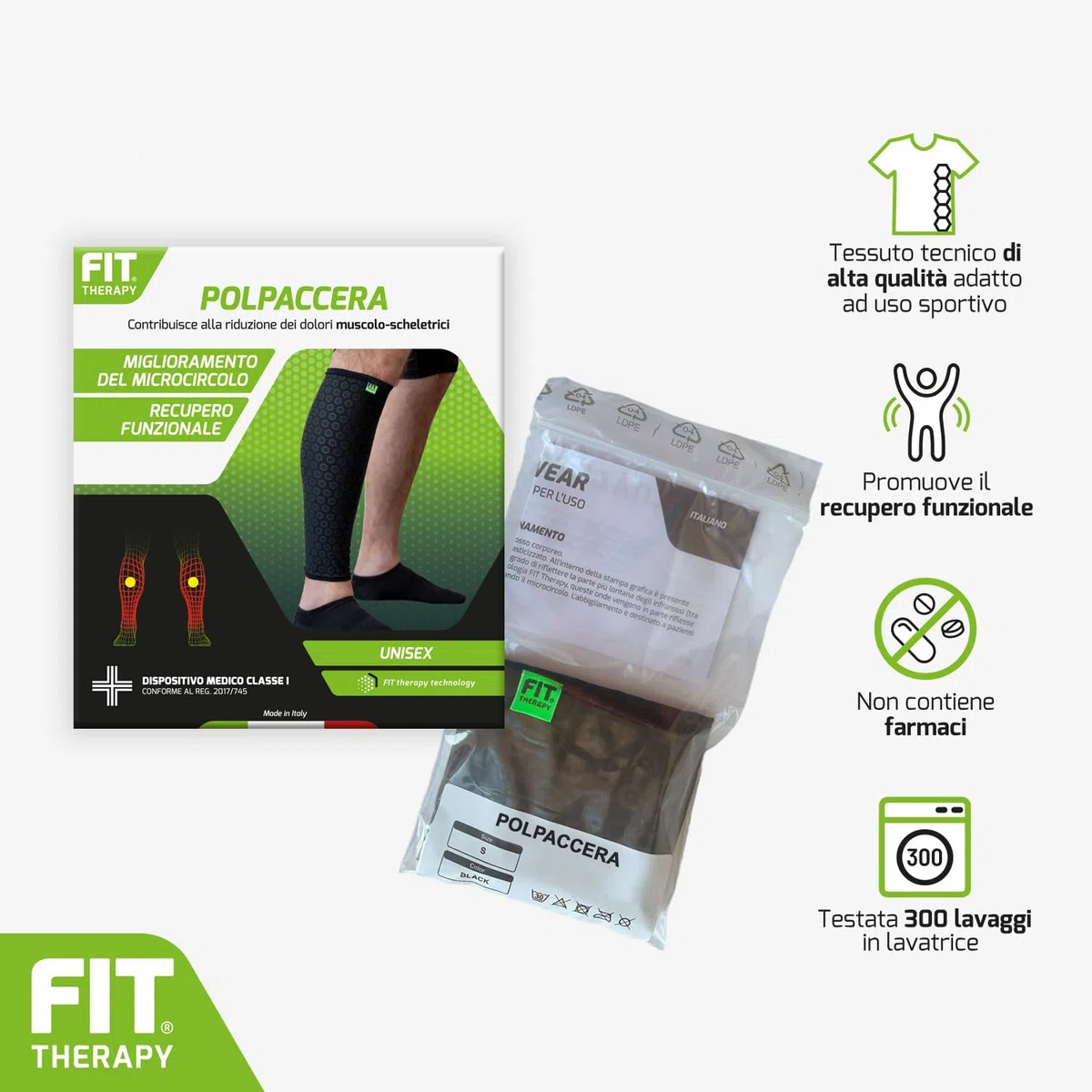 FIT THERAPY - Polpaccera compressione uomo e donna- Dispositivo medico per circolazione e gambe gonfie - Dolori muscolari e articolari - Senza farmaci, traspirante, lavabile fino a 300 volte