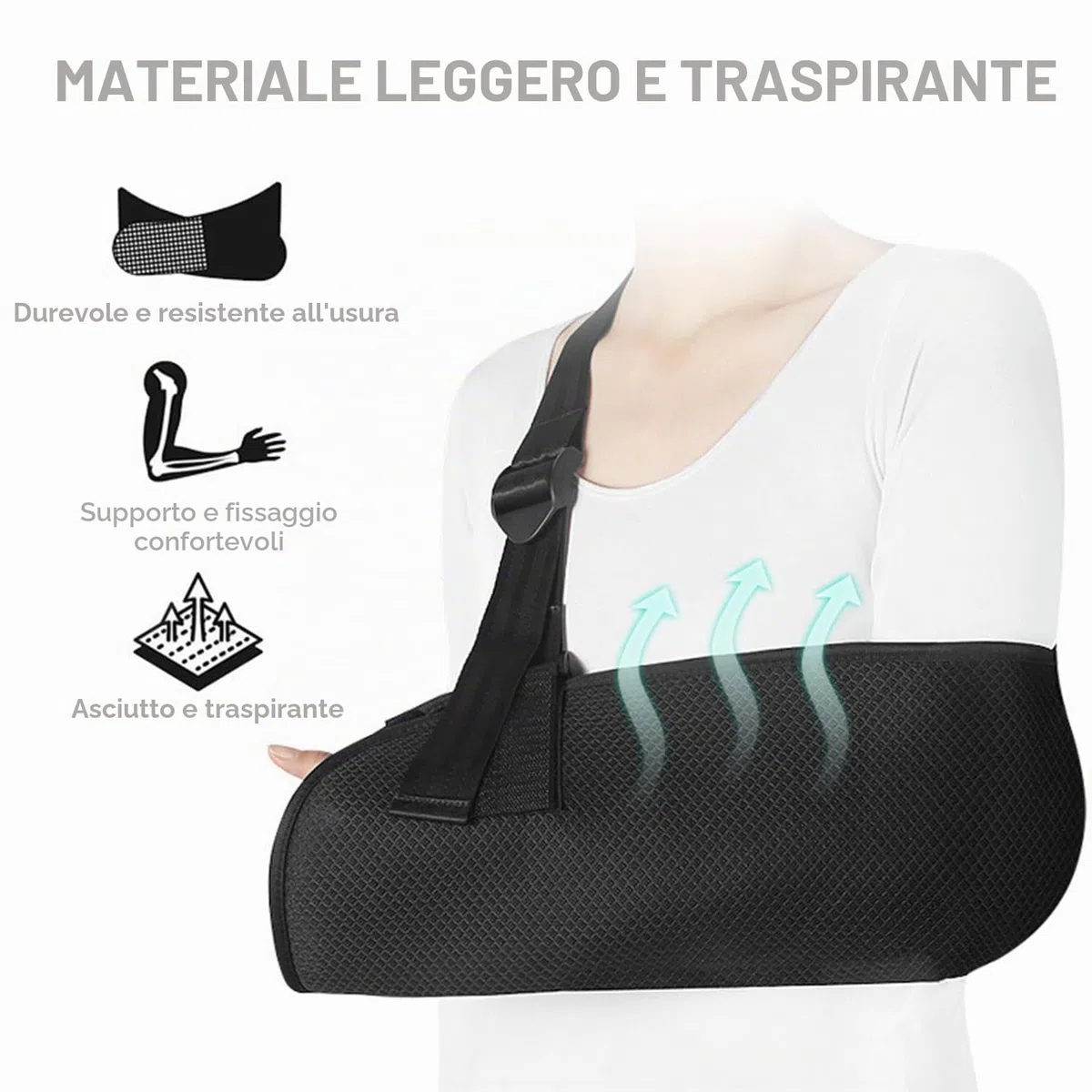 1 fascia regolabile per braccio, fascia in rete, imbracatura con imbottitura in gommapiuma, supporto per braccio, supporto per spalle, adatto per polsi rotti, gomiti, lussazioni delle spalle
