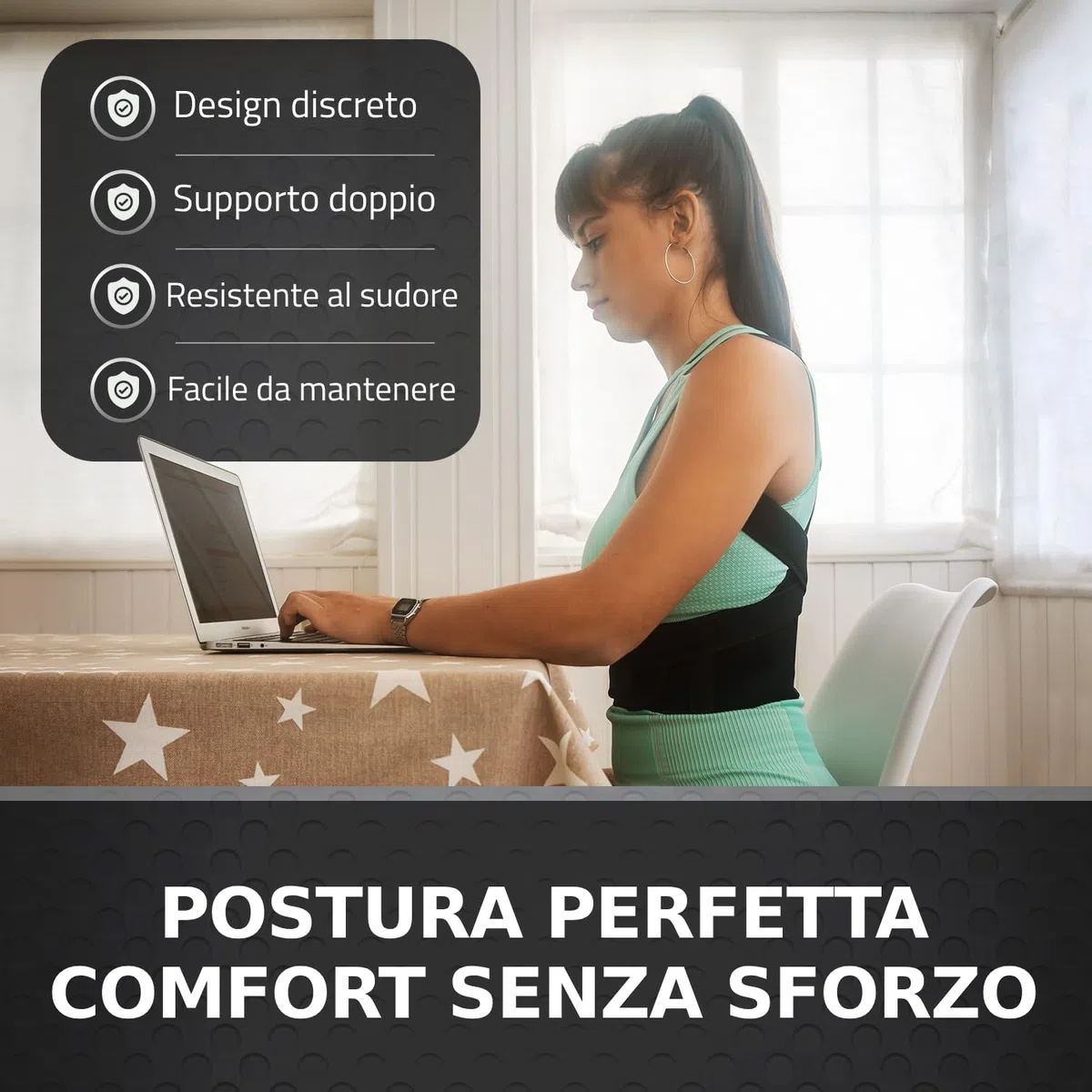 Roar® Busto correttore posturale uomo donna – Fascia posturale spalle e schiena – Raddrizza schiena e spalle – Dispositivo postura corretta traspirante regolabile
