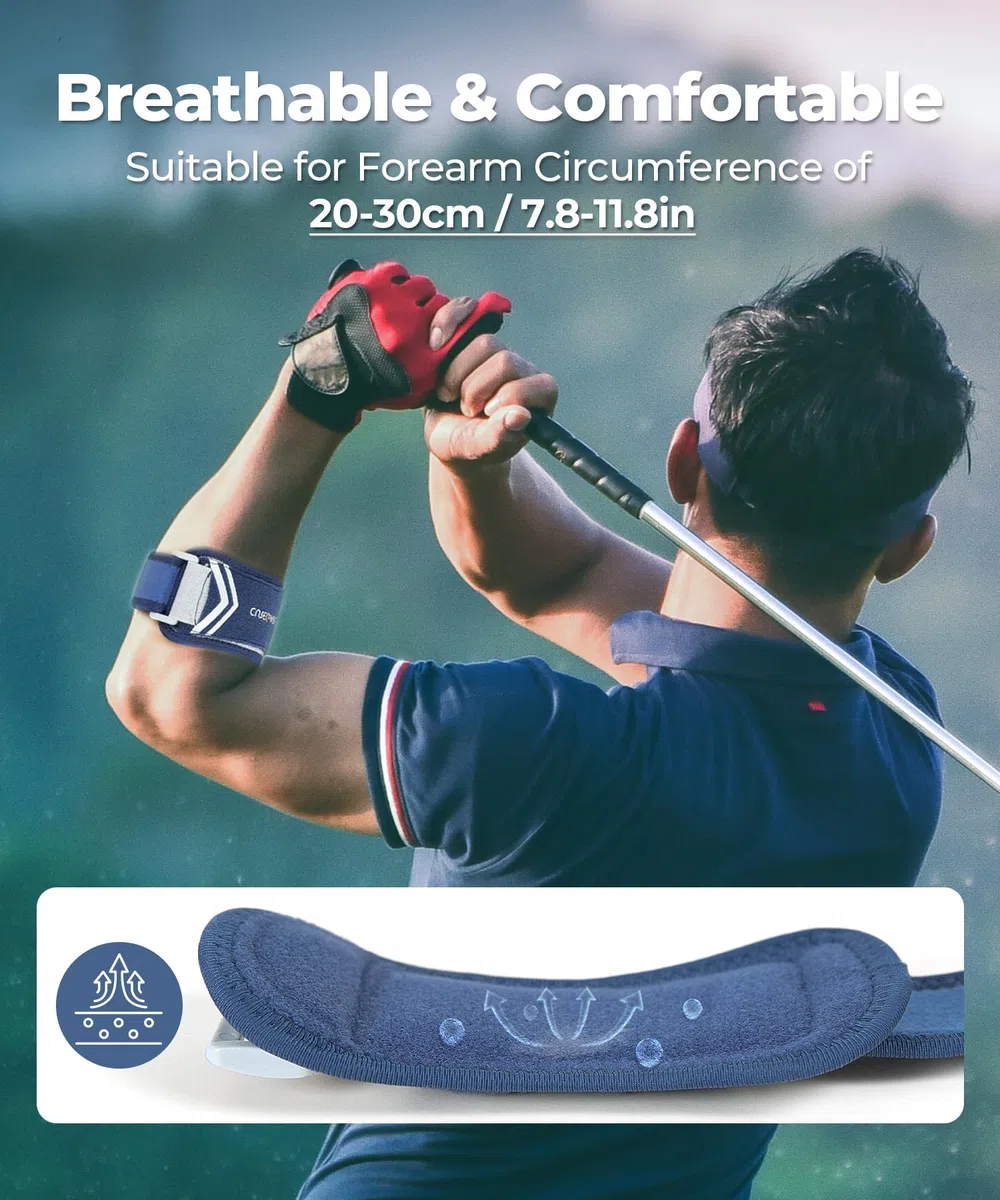 CURECARE Tutore Epicondilite Gomito - Gomitiera per Epicondilite Regolabile per Tennista e Golfista con 2 Cuscinetti Compressivi, Fascia Epicondilite Gomito per Allevia il Dolore da Tendinite, Blu