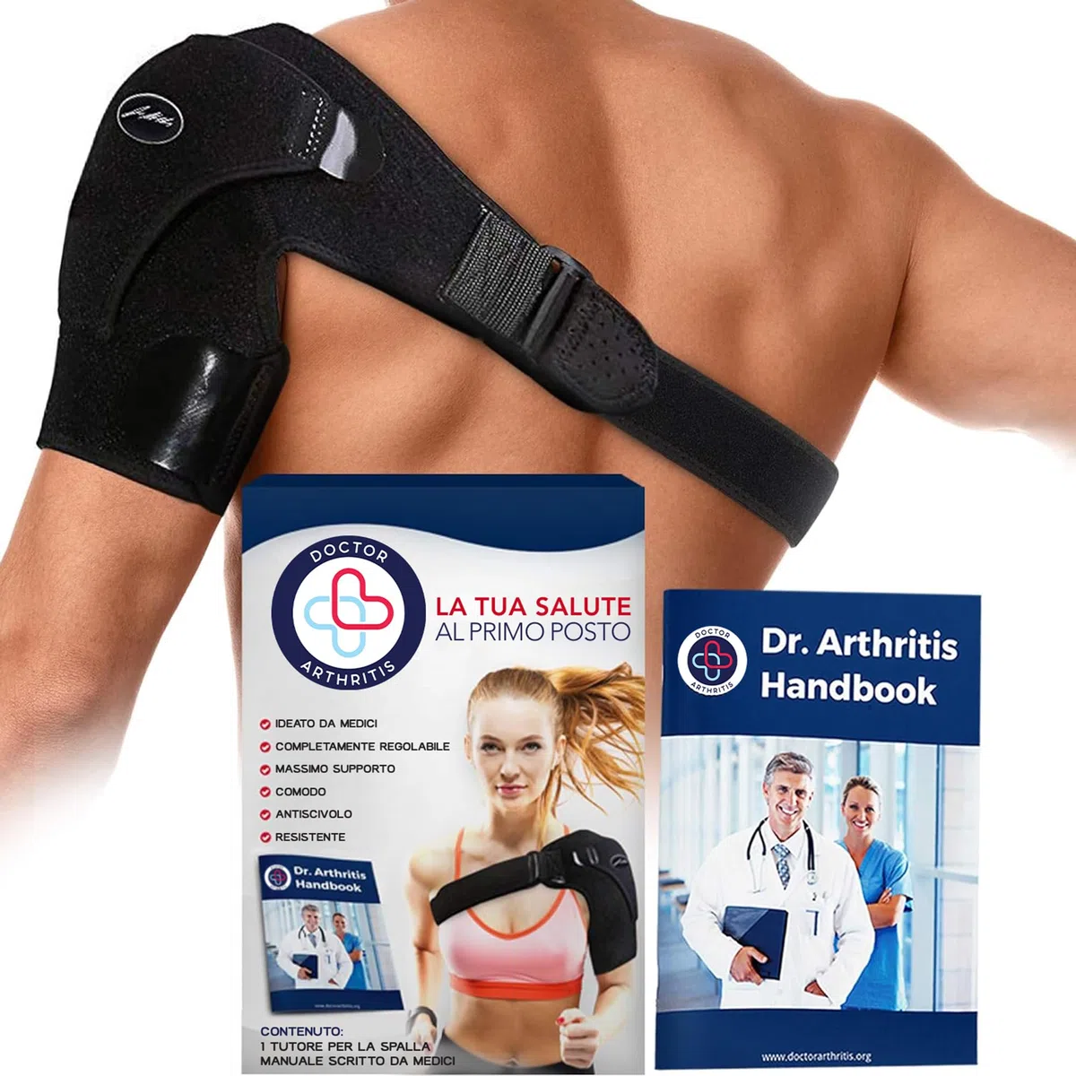 Tutore Spalla Ideato da Medici – Dispositivo Medico Registrato di Classe I – Ideale per Lussazioni, Tendiniti o Artrite – Fascia Braccio Sinistro e Destro (Nero, Taglia Unica, Confezione Singola)