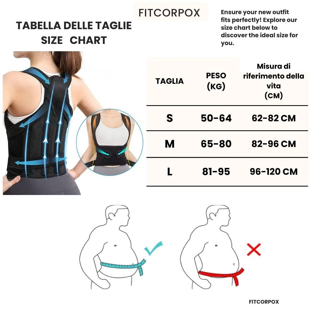 FITCORPOX Busto Correttore posturale uomo donna,Fascia posturale spalle e schiena,Raddrizza schiena e spalle, Supporto per la schiena, Bustino schiena postura ,regolabile offre sollievo da (M)