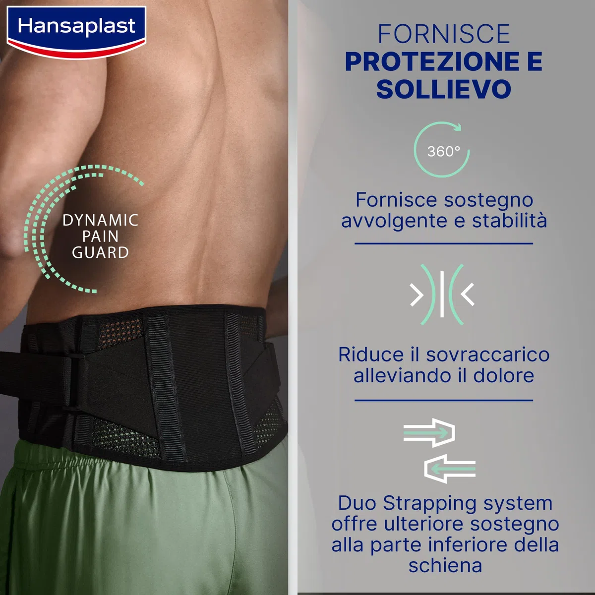 Hansaplast Sport Supporto Schiena, Fascia elastica lombare protettiva, Fascia lombare supporto schiena con regolazione della pressione, Fascia schiena con Duo Strapping System
