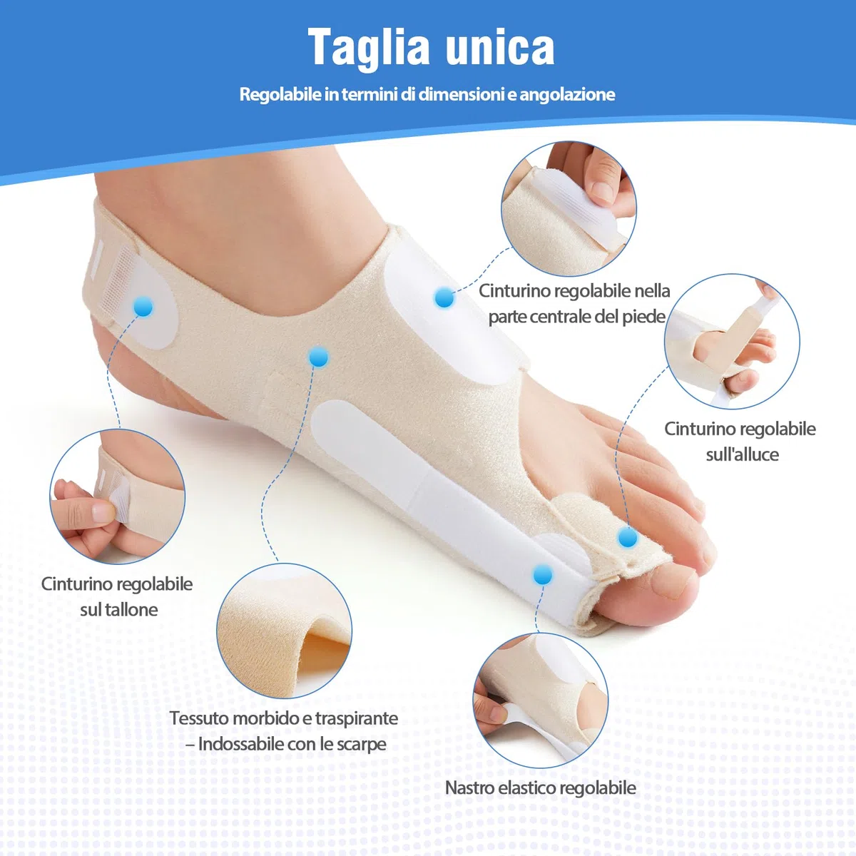 Alluce Valgo Correttore per Donna e Uomo – Tutore Alluce Valgo Regolabile con Cuscinetto in Gel – Sollievo e Supporto per Alluce Valgo, 1 Paio
