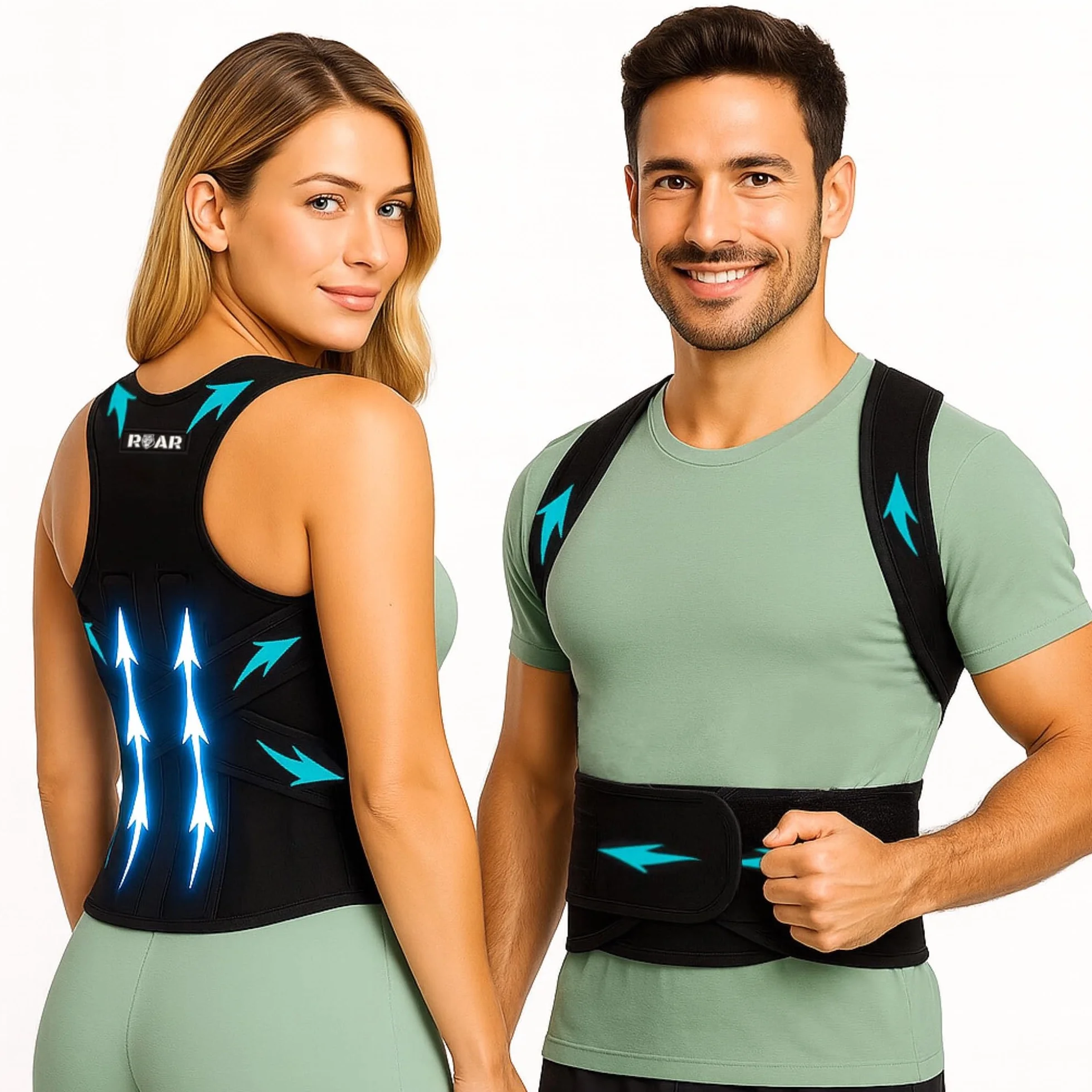 Roar® Busto correttore posturale uomo donna – Fascia posturale spalle e schiena – Raddrizza schiena e spalle – Dispositivo postura corretta traspirante regolabile