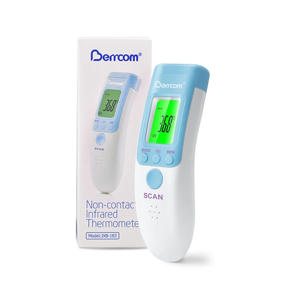 Berrcom Termometro Digital Termometro Frontale Infrarosso senza Contatto Termometro per Bambini, Termometri Medici con Schermo Retroilluminato a Tre Colori