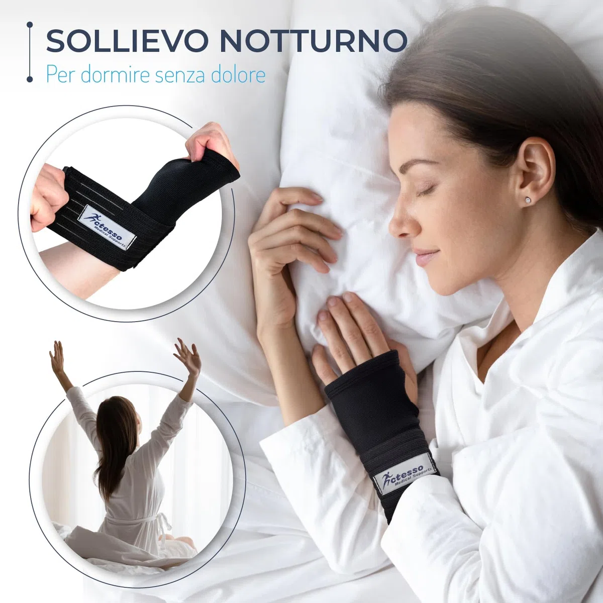 Actesso Tutore Polso Elastica con Cinturino - Supporto e Sollievo per Tendinite, Slogature, Tunnel Carpale e Lesioni Sportive - Ambidestra Fascia Polso (Nero, M)