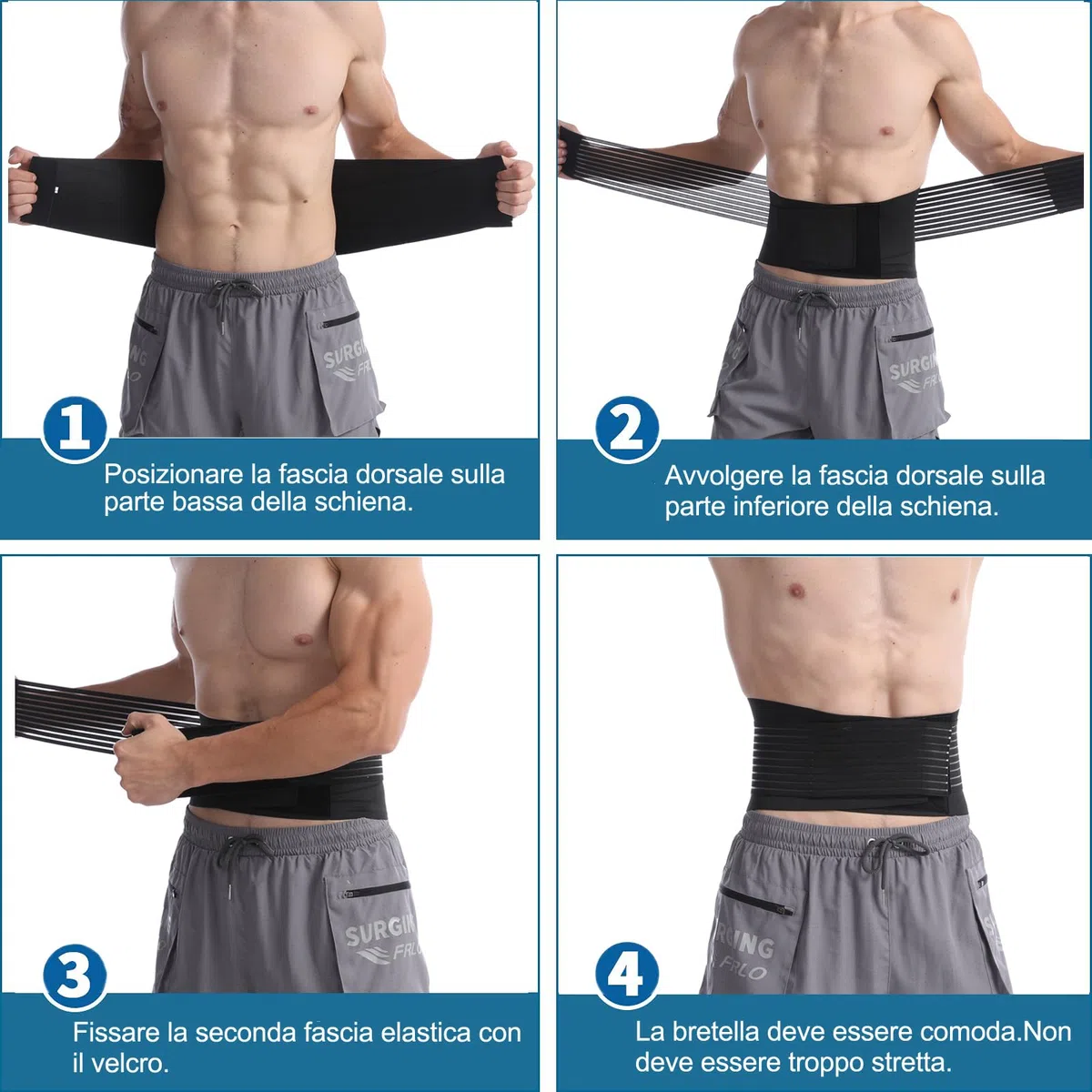 Paskyee Fascia Lombare Supporto con 6 supporti - Tutore per la schiena per alleviare il dolore da scoliosi e sciatica - Cintura di supporto lombare per uomini e donne
