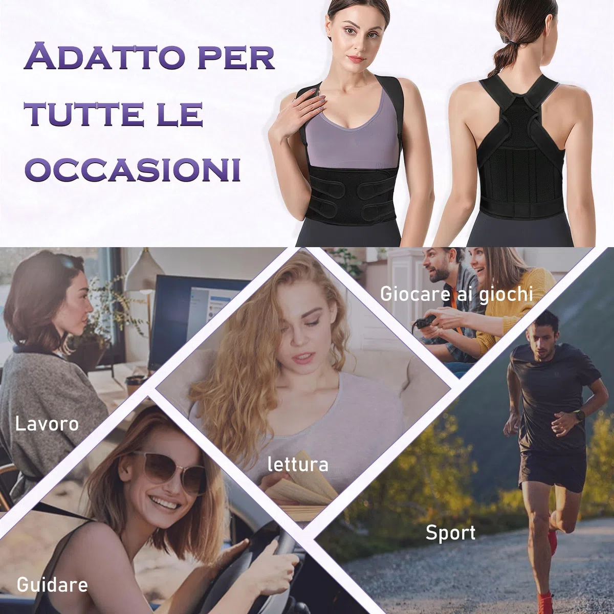 Fascia Lombare Posturale Spalle Schiena: Correttore Postura Uomo - Donna Tutore Posturale Schiena Dritta Busto Raddrizza Spalle - Regolabile Cintura di Correzione Della Postura Nero Profondo (M)