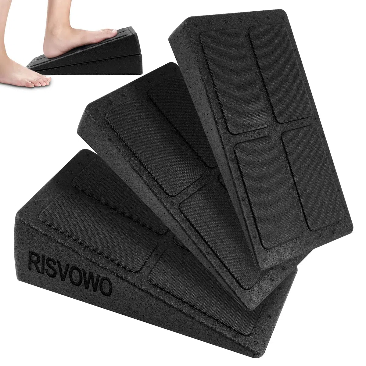 Kit da 3 Pezzi Barelle per Polpaccio, RISVOWO Pedana Fitness Inclinata, Regolabile Slant Board, Stretching Attrezzi per Allungare i Muscoli