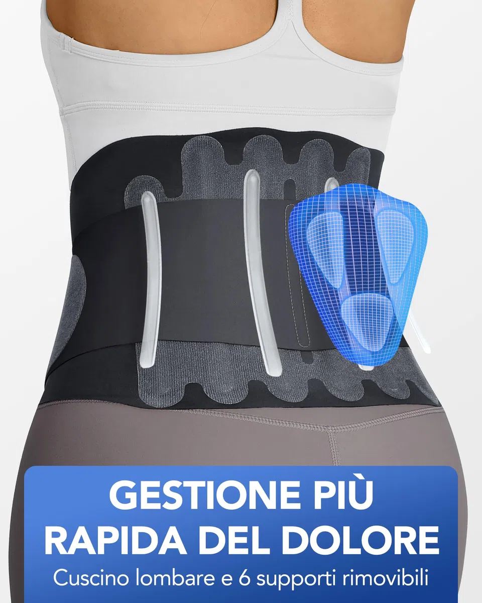 Fitomo Fascia Lombare Supporto Schiena con Cuscinetto 3D e 6 Stecche, Tessuto Ultra Fine da 0,5 mm, Senza Cuciture in un Unico Pezzo, Fascia Elastica Lombare Donna Uomo per Lavoro, Sciatica, Postura