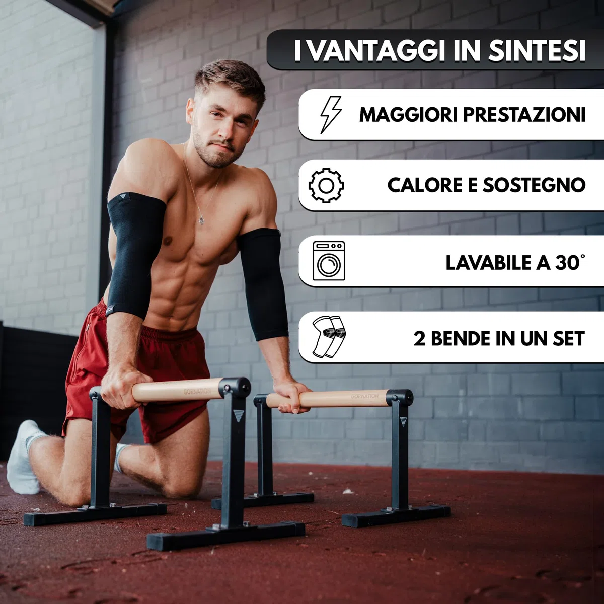 GORNATION Gomitiere Palestra, Manicotti per Braccia, Tutore Gomitiere Compressione Premium per Fitness, Bodybuilding, Calisthenics e Allenamento, Fascia Unisex Supporto Gomiti per lo Sport - 2 Pezzi