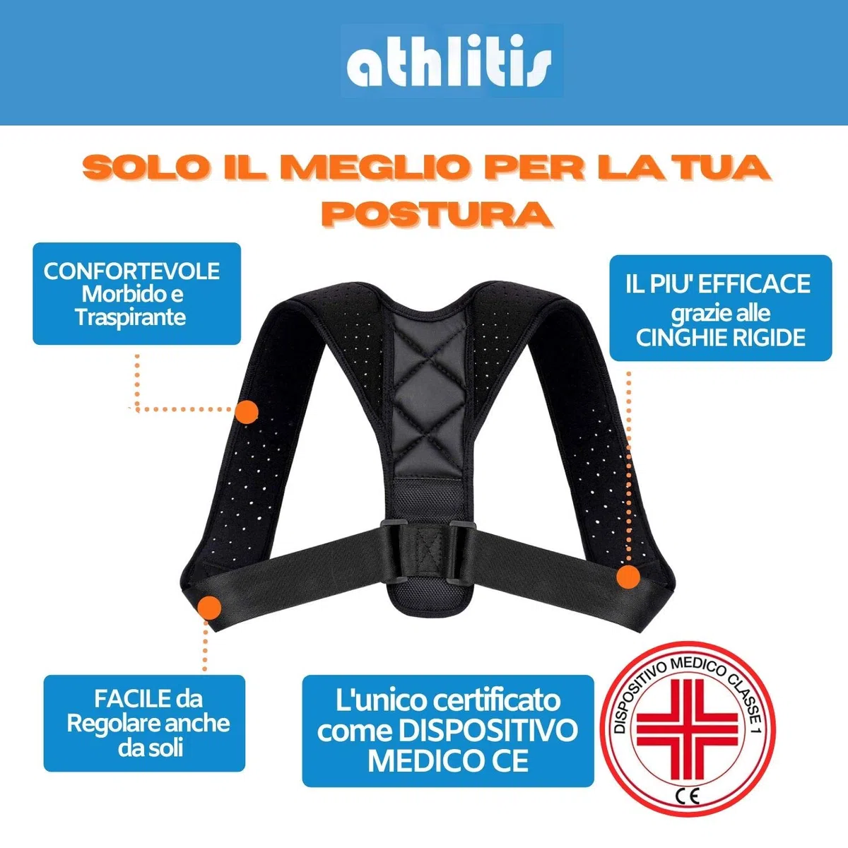 Correttore Postura Uomo Donna, DISP. MEDICO CE, Fascia Posturale Spalle e Schiena Traspirante Regolabile, Supporto per Schiena Dritta e Raddrizza Spalle, + Fascia Elastica ed E-Book