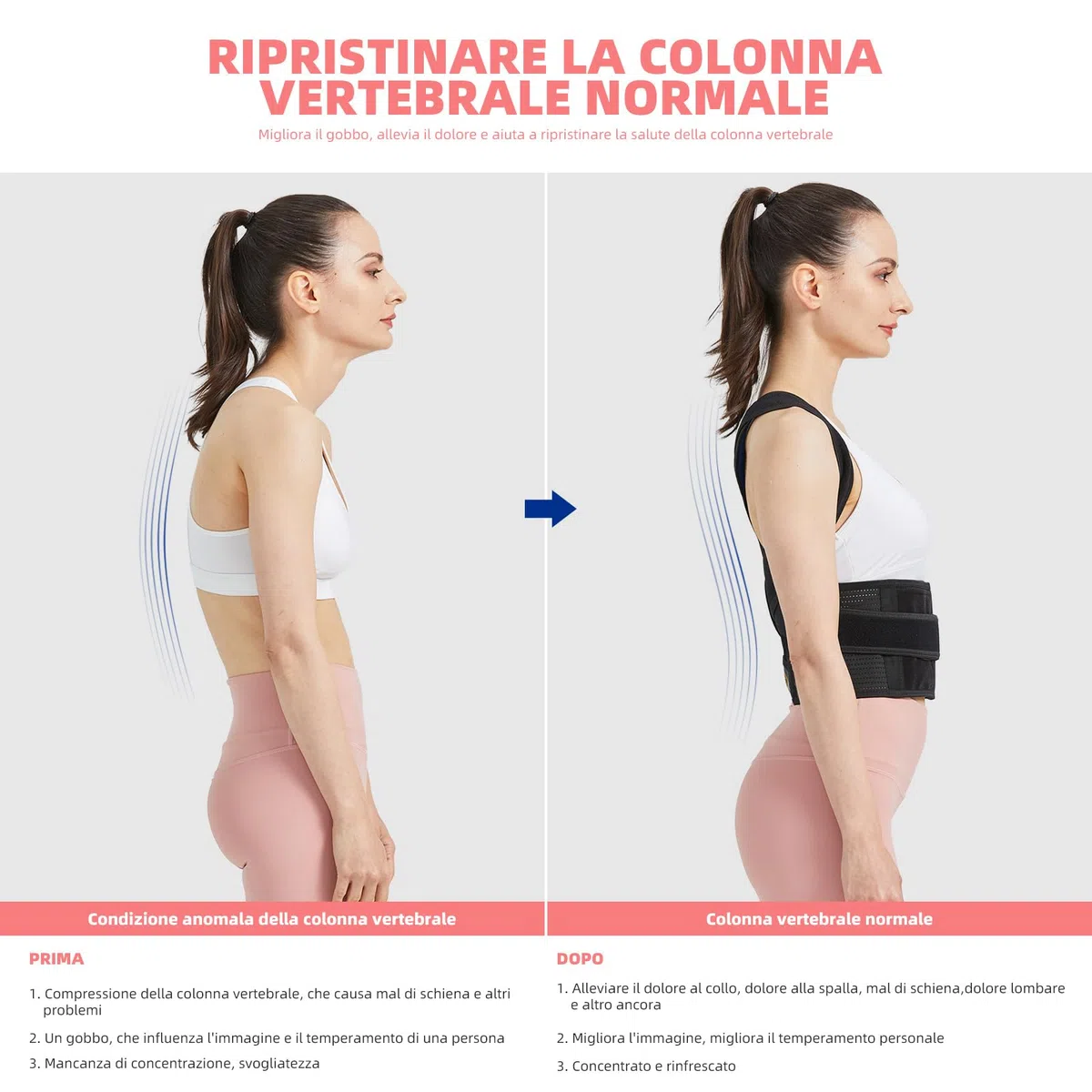 ZSZBACE Correttore Posturale Regolabile Premium, Fascia Lombare Supporto Schiena Migliora Postura Allevia Dolore Collo, Alla Schiena e Lombare per Uomo e Donna (L)