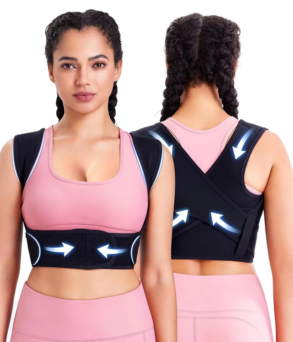 Correttore Posturale Spalle Schiena Donna Fascia Lombare Supporto Schiena Regolabile Busto Ortopedico Lombare per Schiena Dritta (Nero, M-L)