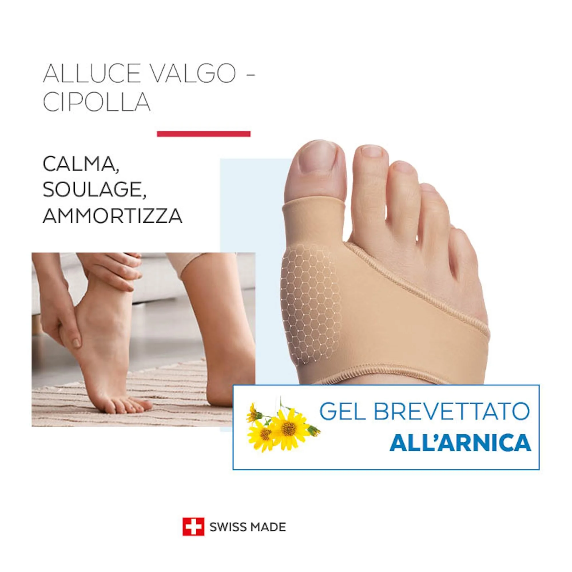 PODERM - Alluce Valgo Protezione con il Gel di Arnica Brevettata - Ortesi del Piede - Assorbimento degli urti e Sollievo Immediato dal Dolore - Principi Attivi 100% Naturali - Swiss Lab