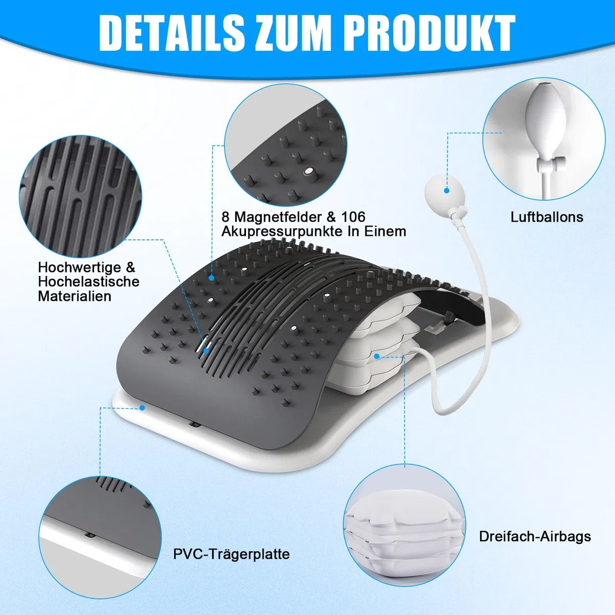 Supporto Lombare per Schiena, Back Stretcher Regolabile con Airbag, Dispositivo per Decompressione Spinale e Stretching Schiena, Supporto Posturale con Massaggio, Ideale per Sollievo Dolore Lombare