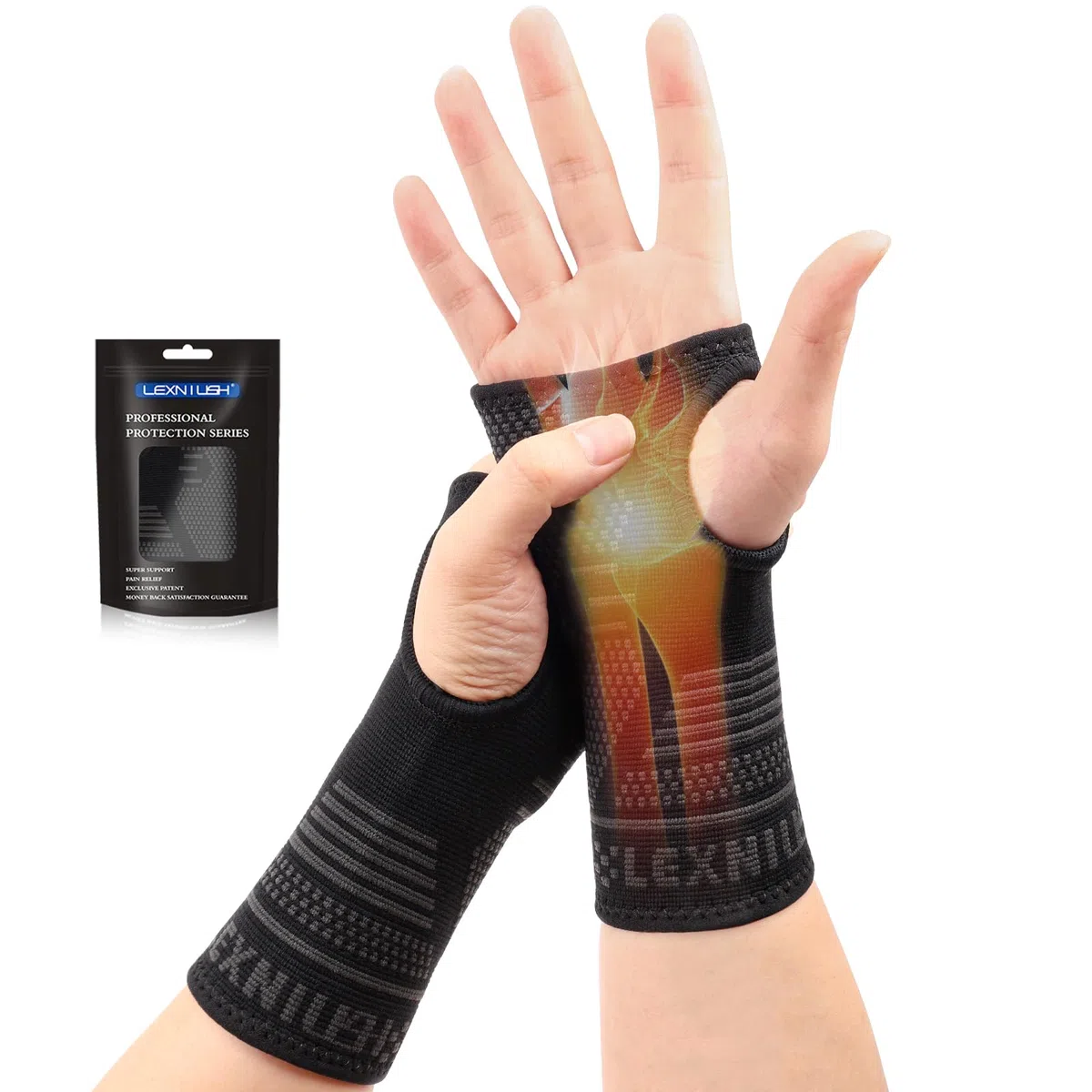 Lexniush Tutore Polso, 2 Pezzi Fascia da Polso per Tunnel Carpale, Traspirante Polsiera Ortopedica per Tendinite, Artrite, Slogature, Distorsione, Elastica di Supporto per Sport, M