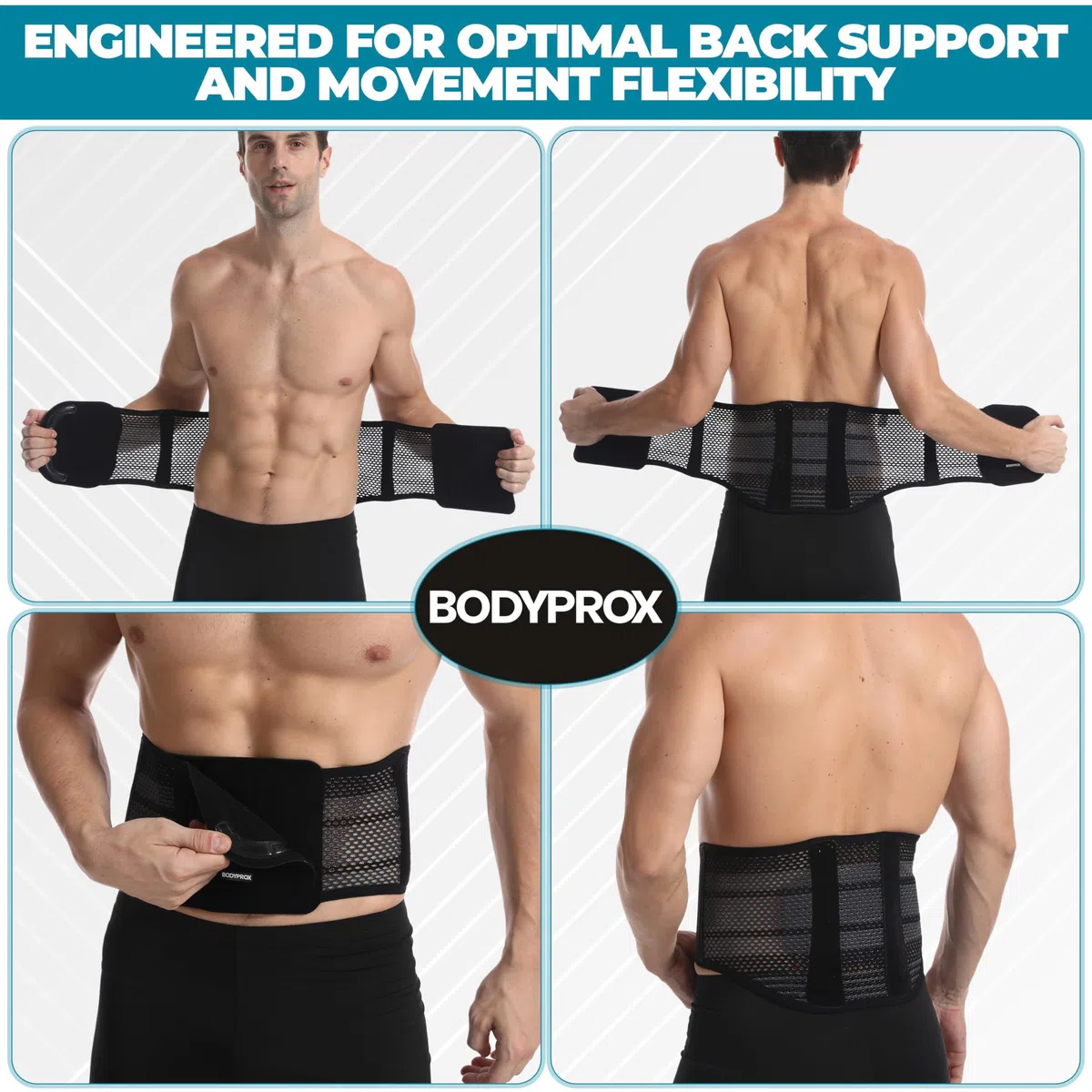 Bodyprox Tutore Regolabile Schiena – con Protezione Lombare Superiore, Tessuto che Traspira e Comprime, Perfetto per Sport e Uso Quotidiano, Unisex (L)
