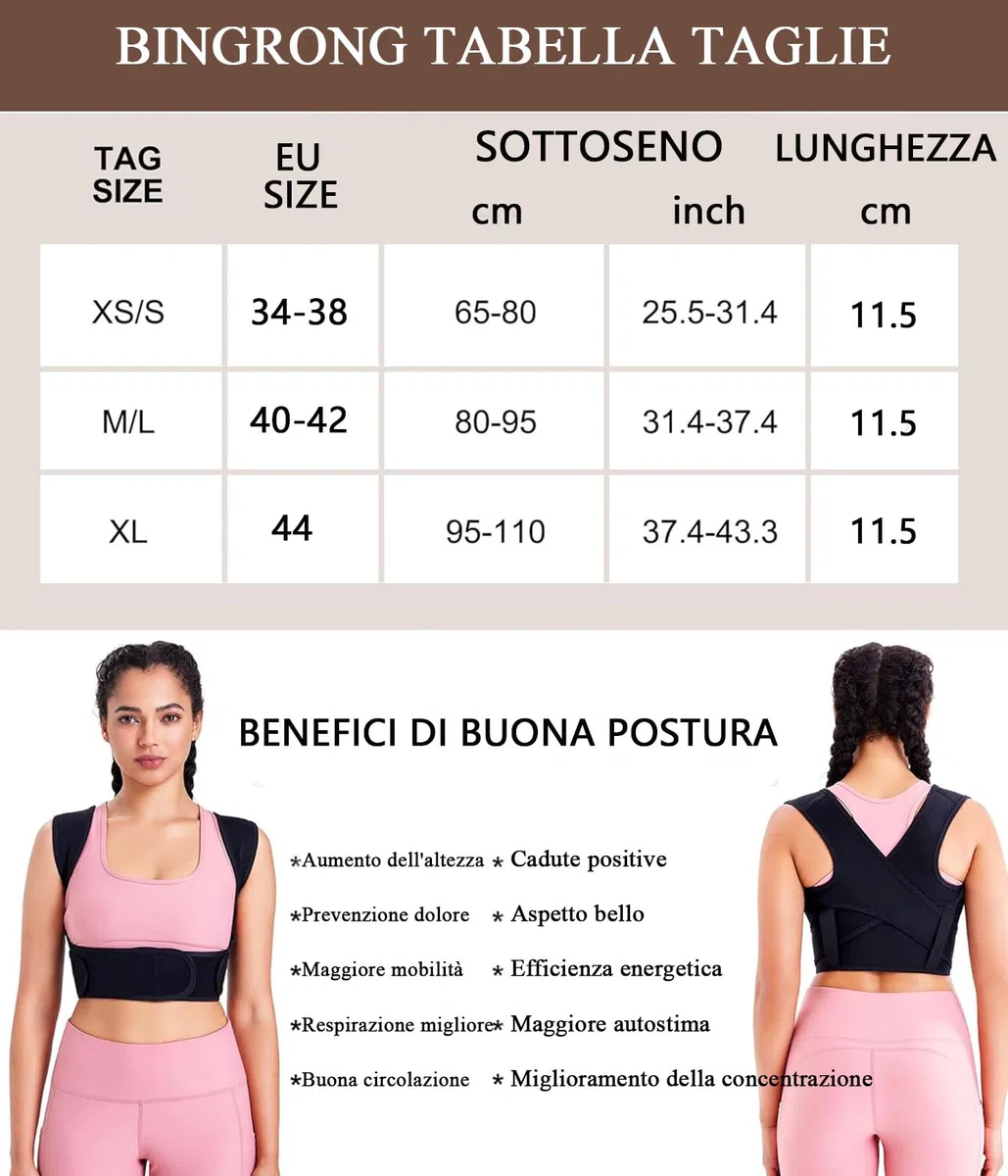 Correttore Posturale Spalle Schiena Donna Fascia Lombare Supporto Schiena Regolabile Busto Ortopedico Lombare per Schiena Dritta (Nero, M-L)