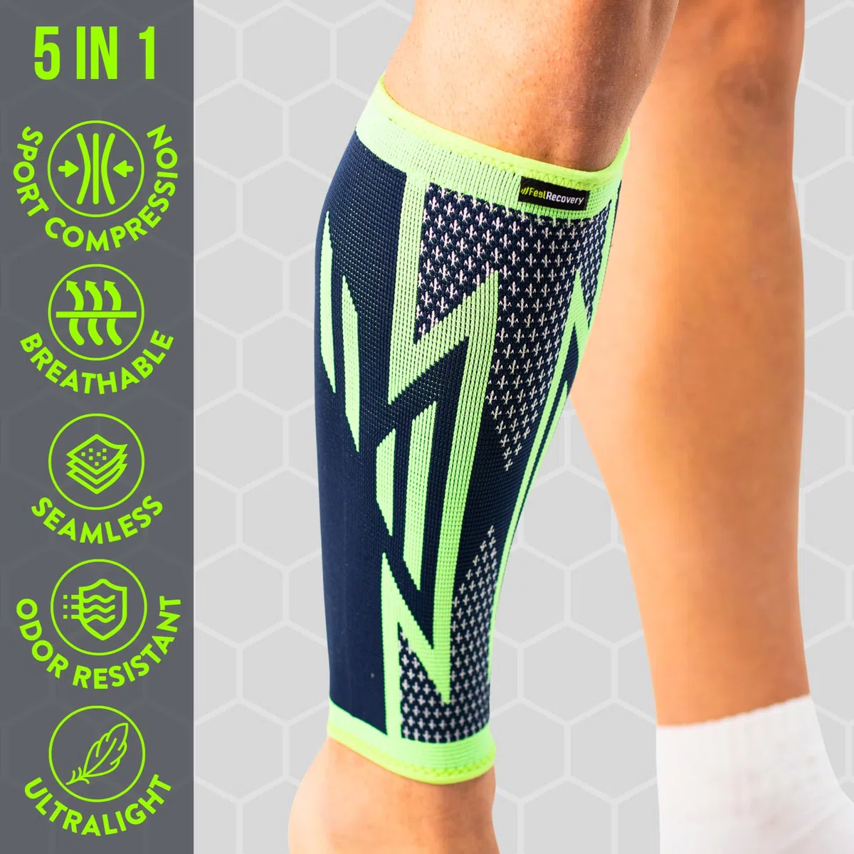 Feel Recovery 2 Fasce a Compressione Polpaccio per Uomo e Donne - Calze a Compressione Graduata e Elastiche da Corsa, Sport, Running, Ciclismo - Traspiranti e Antiscivolo