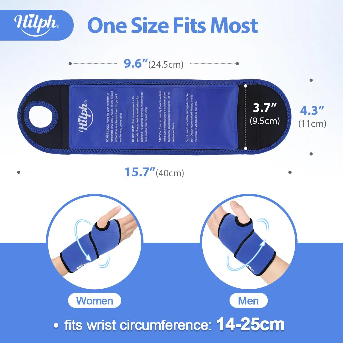 Hilph Impacco Gel Freddo/Caldo per Polso, Tunnel Carpale, Artrosi, Tendinite, Riutilizzabile, Supporto per Recupero Post-Intervento, Uomo & Donna, Blu