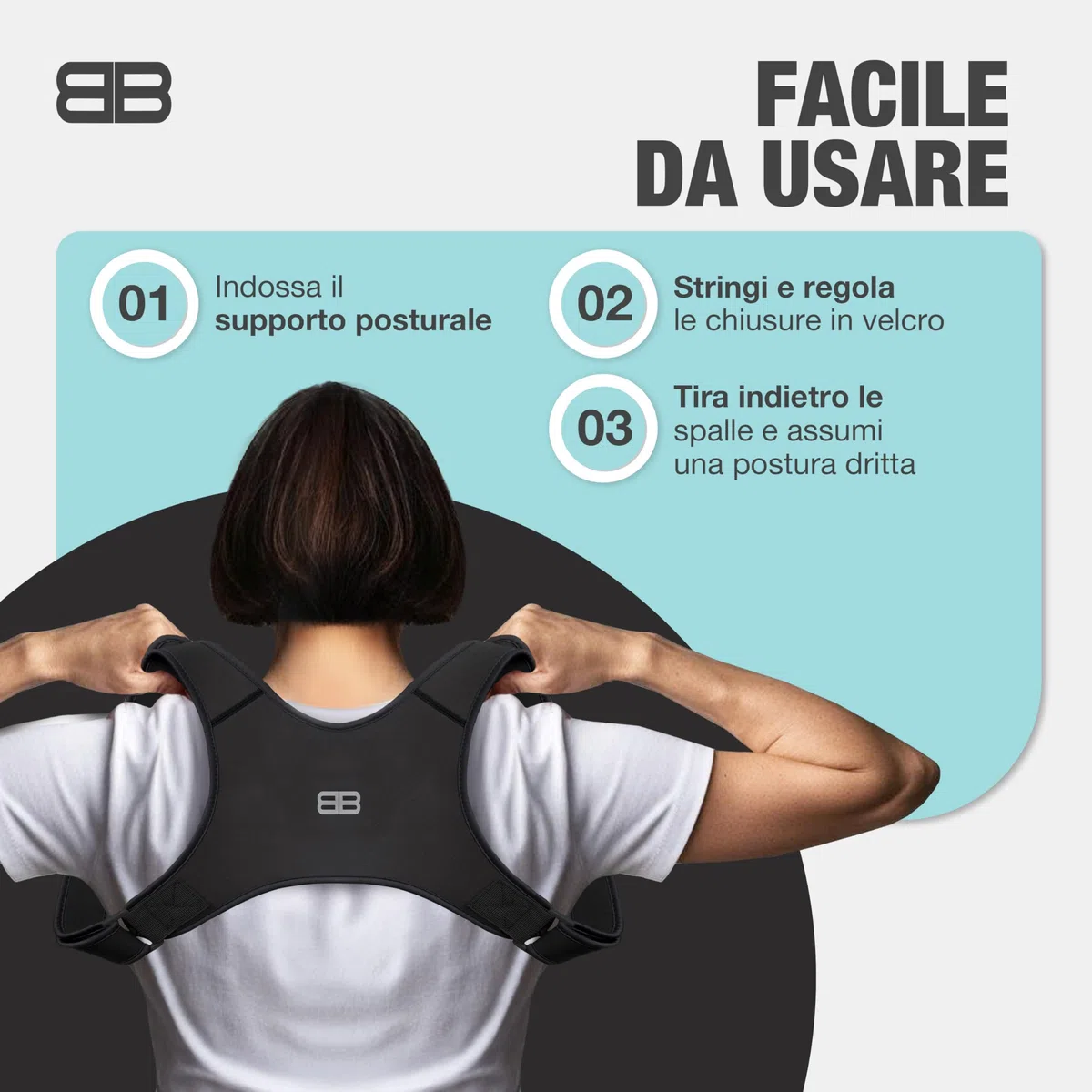 Back Bodyguard, tutore della postura, innovativo supporto dritto per una postura eretta, correzione della postura, schiena dritta, nero, M