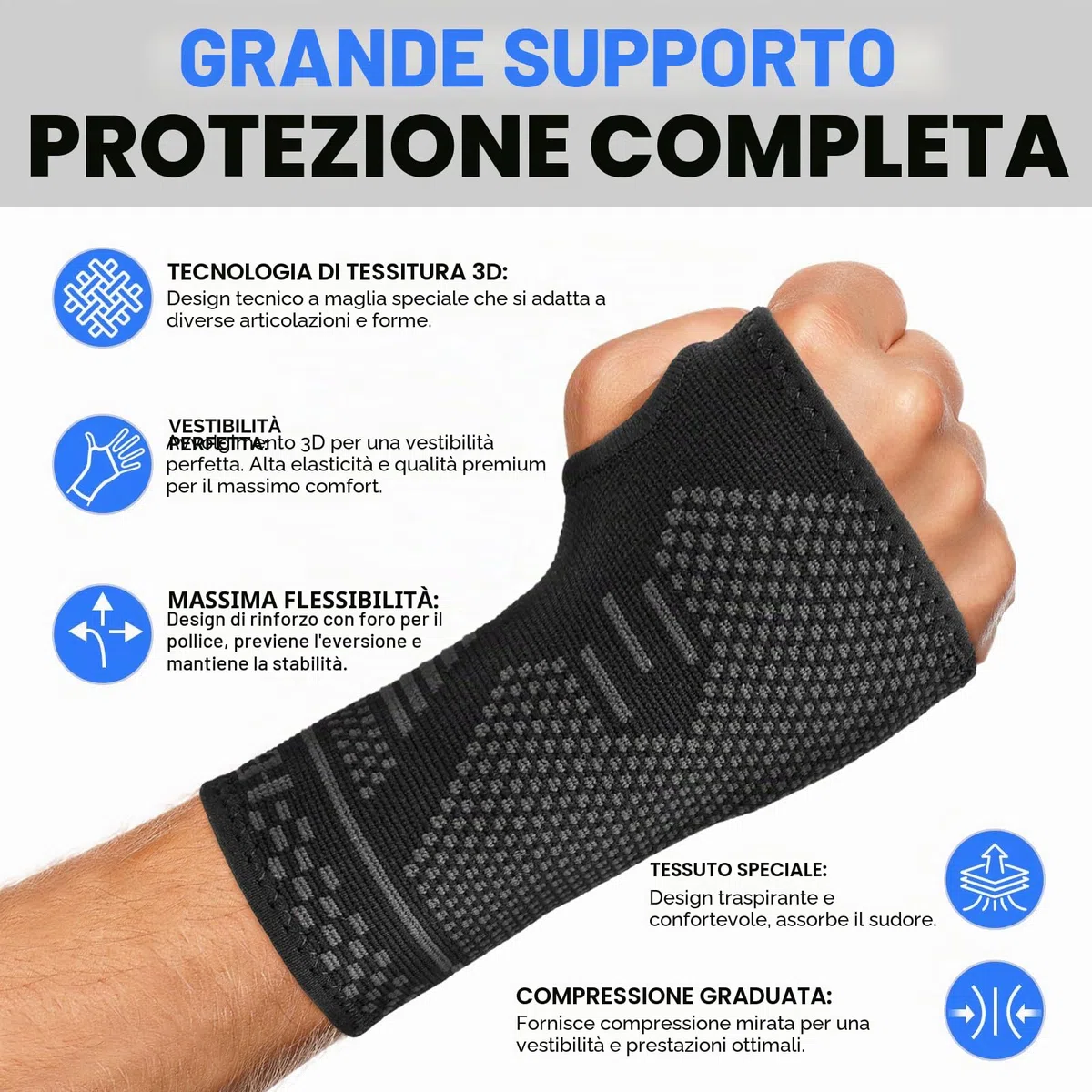 Lexniush Tutore Polso, 2 Pezzi Fascia da Polso per Tunnel Carpale, Traspirante Polsiera Ortopedica per Tendinite, Artrite, Slogature, Distorsione, Elastica di Supporto per Sport, M