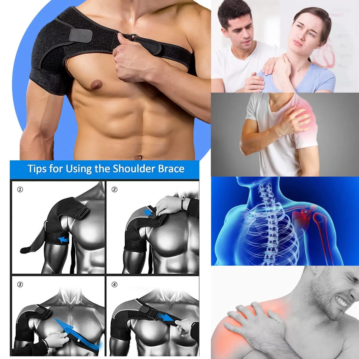 Tutore Spalla, Benda Regolabile Neoprene Wrap Braccio Supporto della Spalla per Protezione Lesioni Dolore Rotator Polsini Elastico Sportivo, per Destra e Sinistra