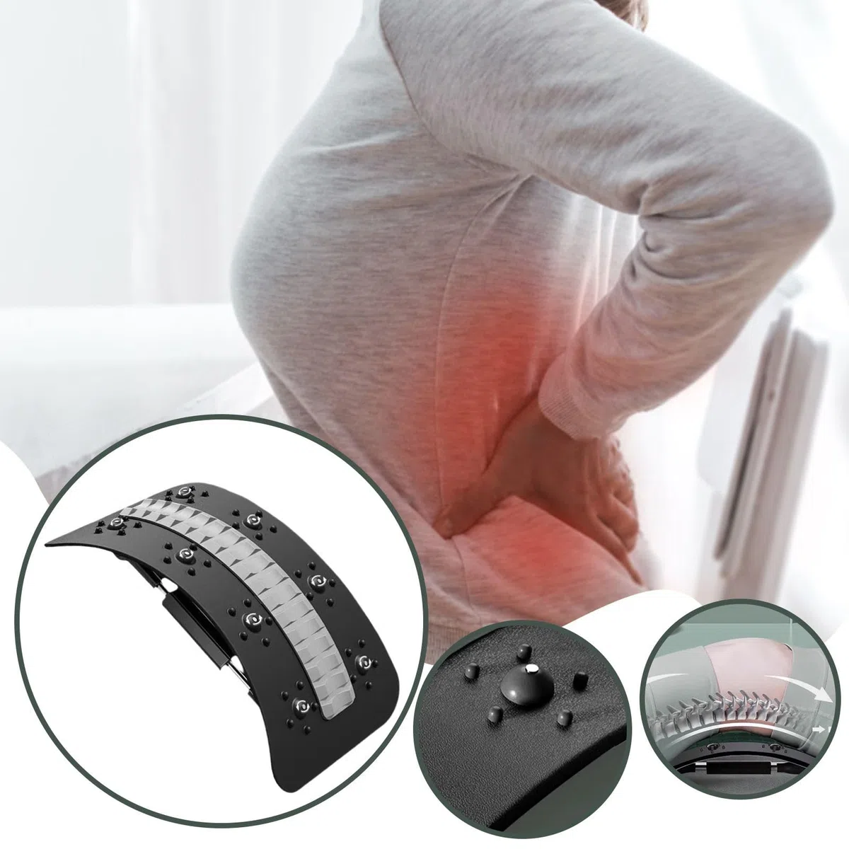 Back Stretcher, Spine Support Massager, 14.57x8.46-Inch Adjustable Recovery Tool, Lumbar Massage Device for Sleeping Bed, Car, Studio, Yoga, Pilates, Home, Travel, and Office