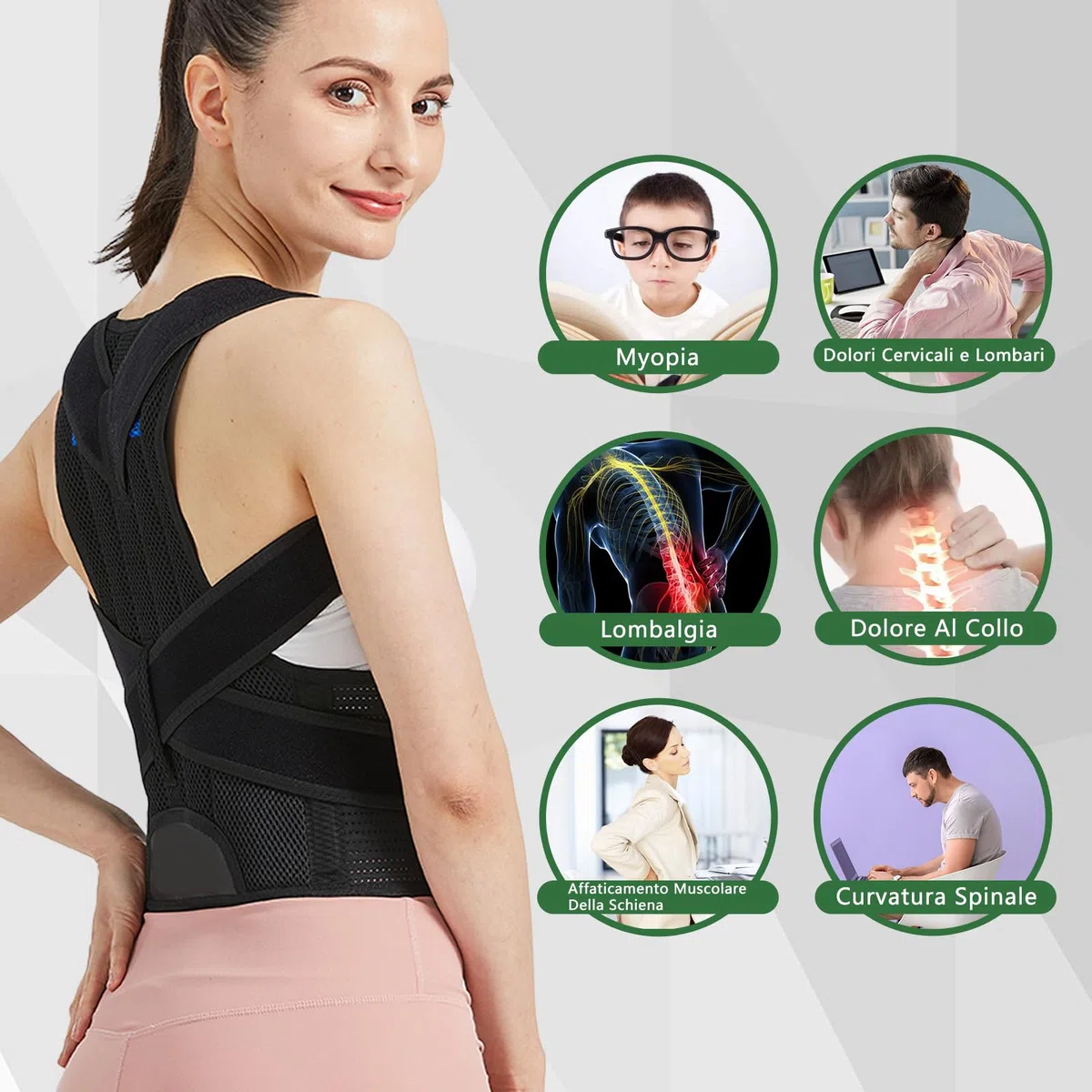 BraceTop Correttore Posturale Uomo Donna, Fascia Posturale Spalle e Schiena, Raddrizza Supporto Postura Regolabile Busto Dritta, Allevia Collo Schiena Lombare, Nero L