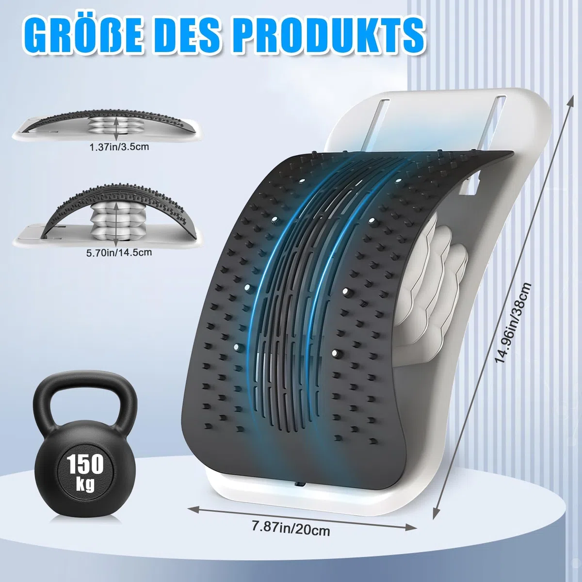 Supporto Lombare per Schiena, Back Stretcher Regolabile con Airbag, Dispositivo per Decompressione Spinale e Stretching Schiena, Supporto Posturale con Massaggio, Ideale per Sollievo Dolore Lombare