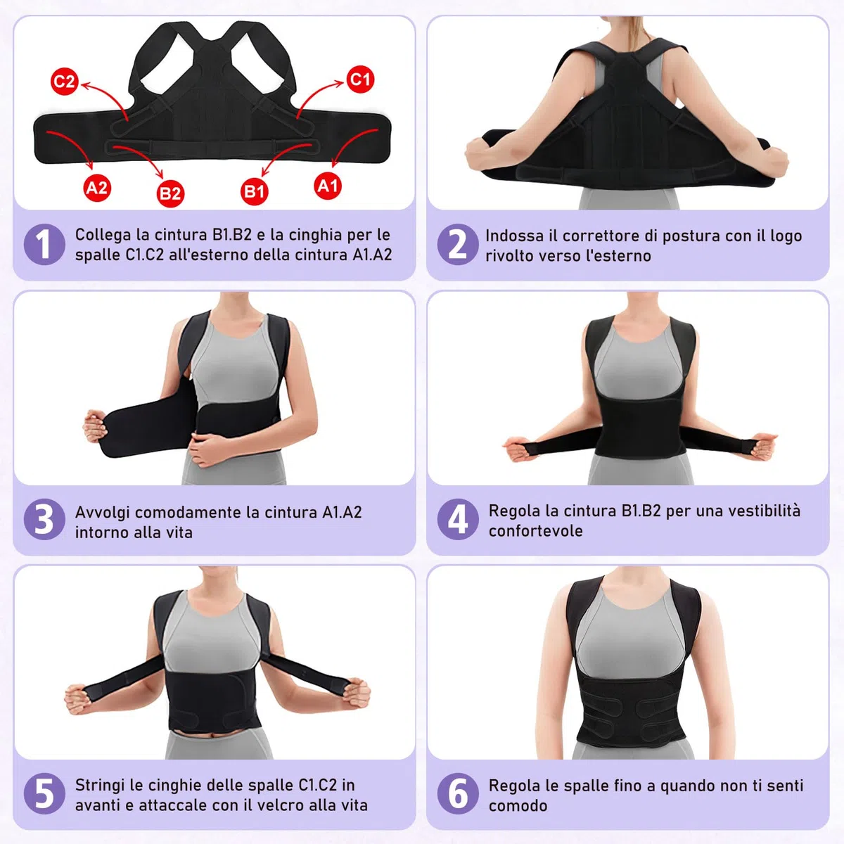 Fascia Lombare Posturale Spalle Schiena: Correttore Postura Uomo - Donna Tutore Posturale Schiena Dritta Busto Raddrizza Spalle - Regolabile Cintura di Correzione Della Postura Nero Profondo (M)