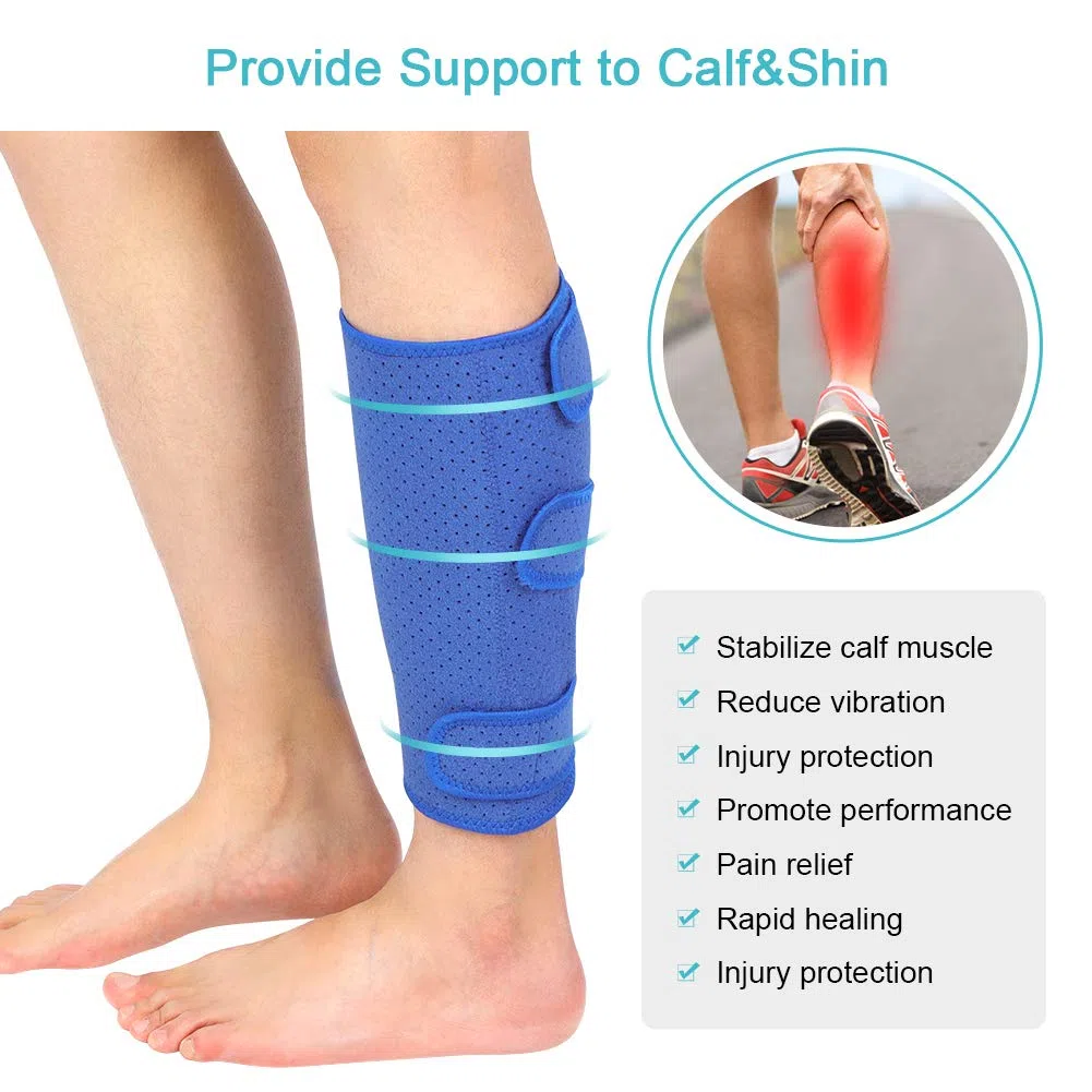 Supporto per Polpaccio Brace, Fascia a Compressione Polpaccio in Neoprene Regolabile Traspirante per Muscoli Strappati, Vitelli Stretti, Dolore Muscolare, Gonfiore, Distorsioni Recupero, Unisex (Blu)