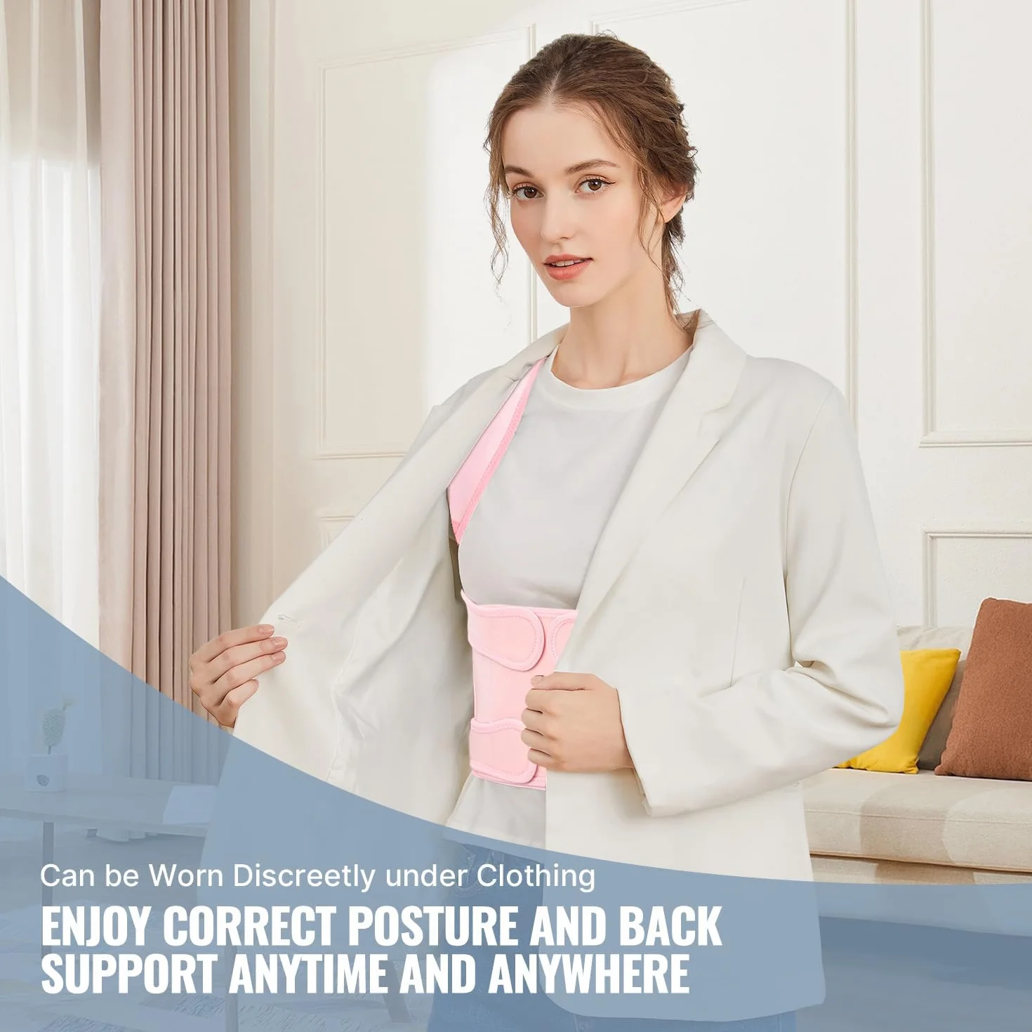 Correttore Posturale Spalle Schiena, Fascia Lombare Supporto Postura Uomo Donna, Cintura di correzione Della Postura Regolabile, Fascia Lombare Supporto Schiena (Rosa, M)