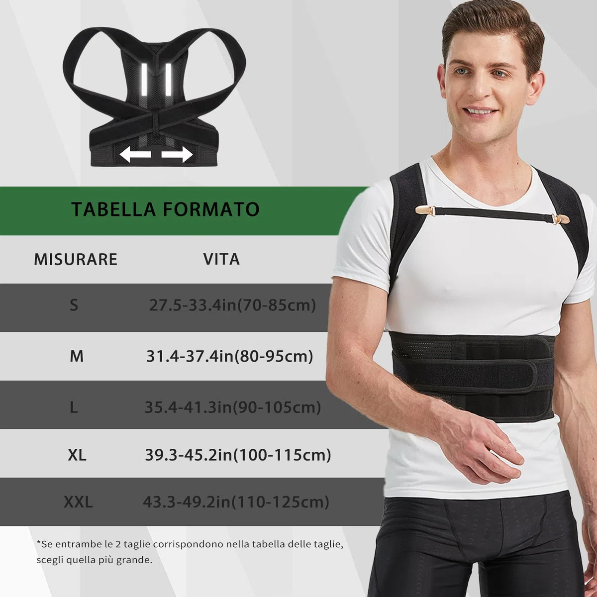 BraceTop Correttore Posturale Uomo Donna, Fascia Posturale Spalle e Schiena, Raddrizza Supporto Postura Regolabile Busto Dritta, Allevia Collo Schiena Lombare, Nero L