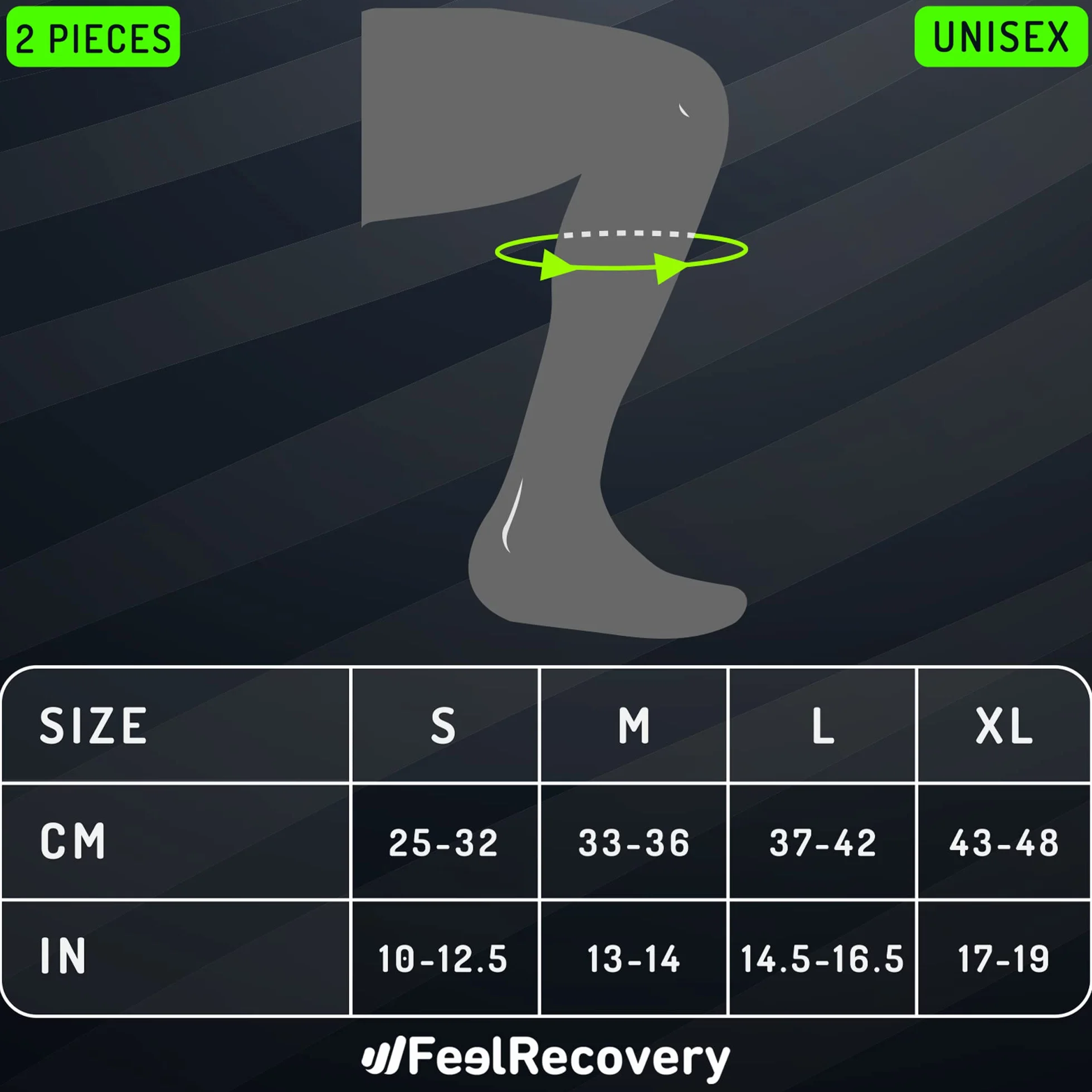 Feel Recovery 2 Fasce a Compressione Polpaccio per Uomo e Donne - Calze a Compressione Graduata e Elastiche da Corsa, Sport, Running, Ciclismo - Traspiranti e Antiscivolo