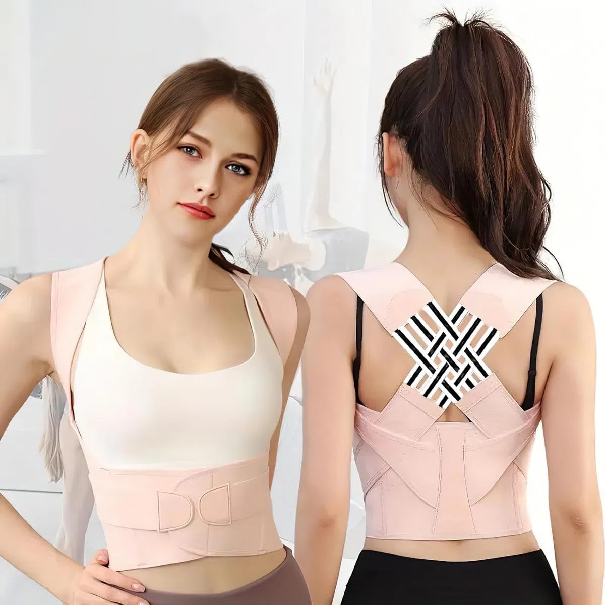 HYJO Correttore Posturale Spalle Schiena, Correttore Postura Uomo Donna, Fascia Posturale Spalle e Schiena Traspirante, Sollievo dal Dolore alla schiena e alla Cervicale, Rosa