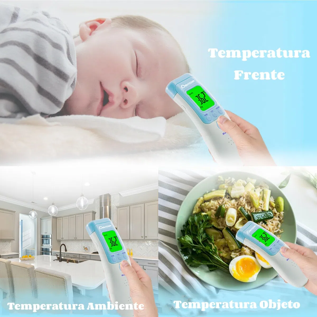 Berrcom Termometro Digital Termometro Frontale Infrarosso senza Contatto Termometro per Bambini, Termometri Medici con Schermo Retroilluminato a Tre Colori