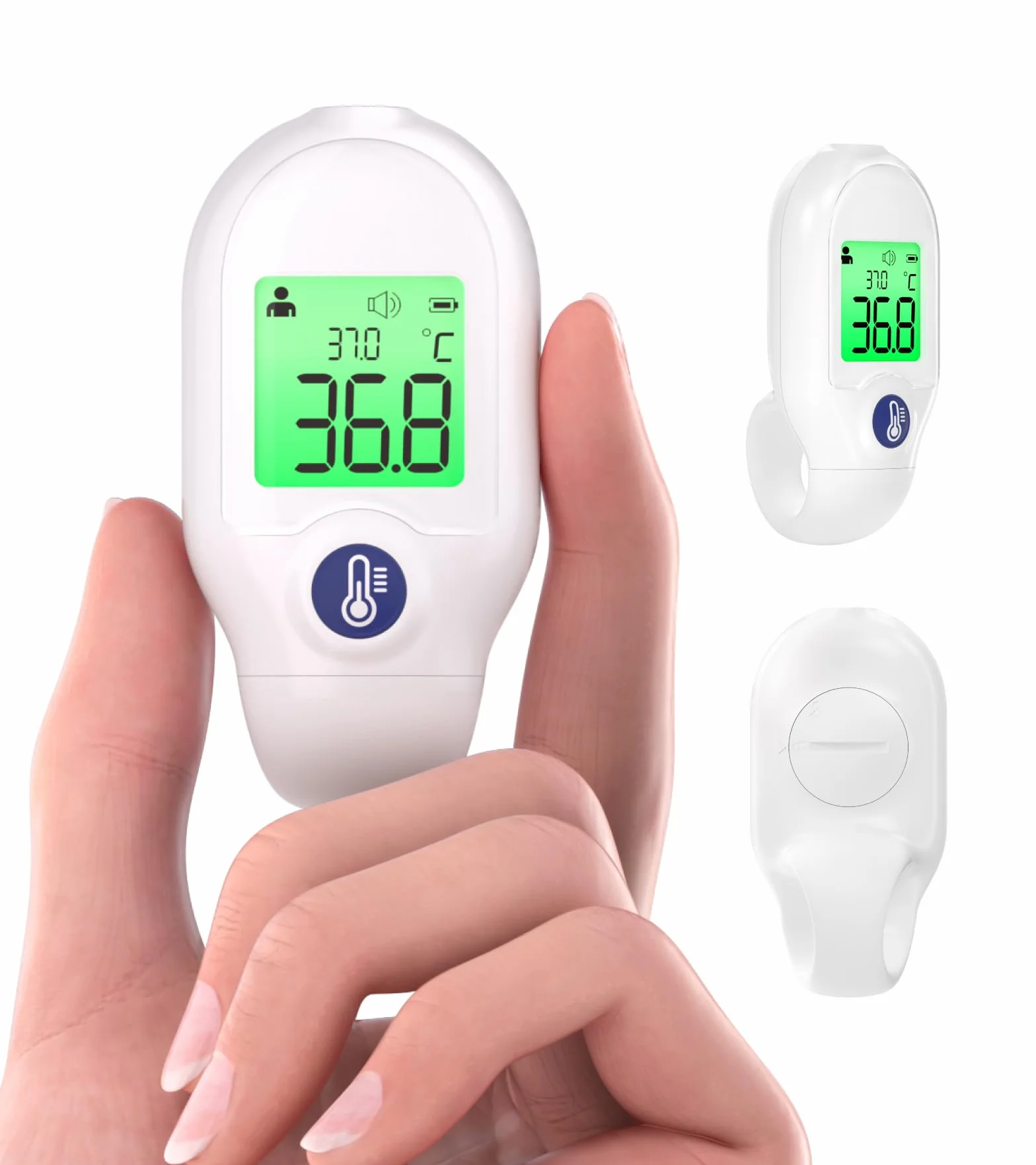 Femometer Termometro frontale per neonati, bambini e adulti, senza contatto, a infrarossi, misurazione in 1s, display a tre colori, temperatura oggetto e ambiente, portatile per viaggi, allarme febbre