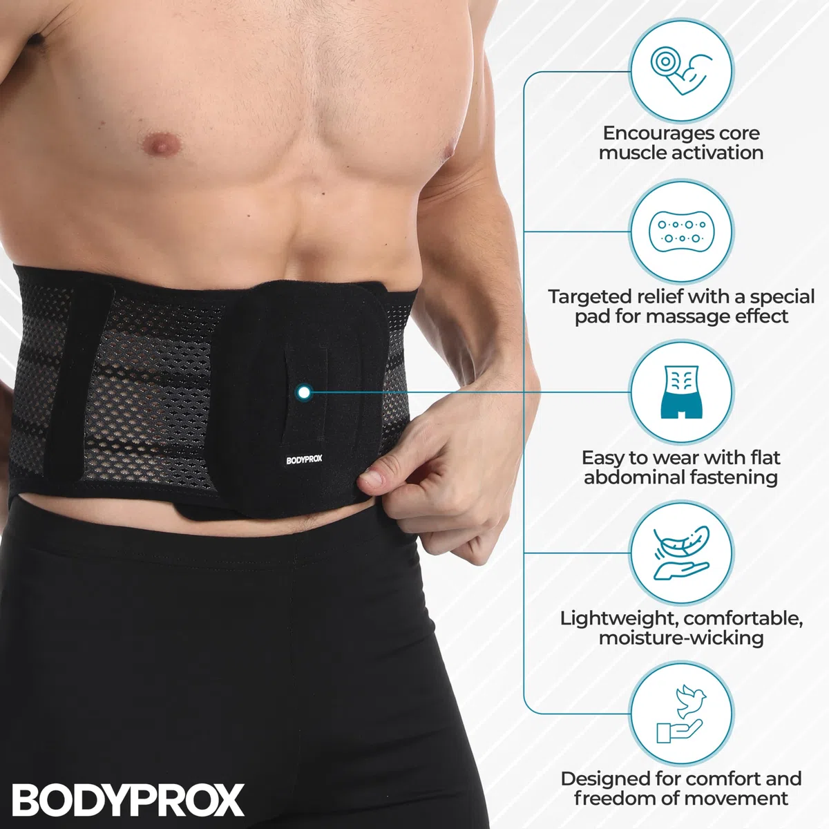 Bodyprox Tutore Regolabile Schiena – con Protezione Lombare Superiore, Tessuto che Traspira e Comprime, Perfetto per Sport e Uso Quotidiano, Unisex (L)