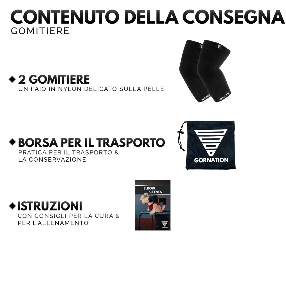 GORNATION Gomitiere Palestra, Manicotti per Braccia, Tutore Gomitiere Compressione Premium per Fitness, Bodybuilding, Calisthenics e Allenamento, Fascia Unisex Supporto Gomiti per lo Sport - 2 Pezzi