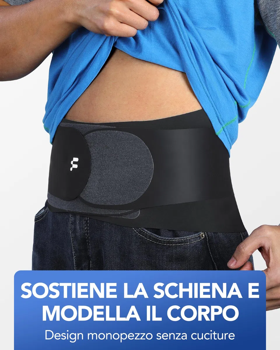 Fitomo Fascia Lombare Supporto Schiena con Cuscinetto 3D e 6 Stecche, Tessuto Ultra Fine da 0,5 mm, Senza Cuciture in un Unico Pezzo, Fascia Elastica Lombare Donna Uomo per Lavoro, Sciatica, Postura