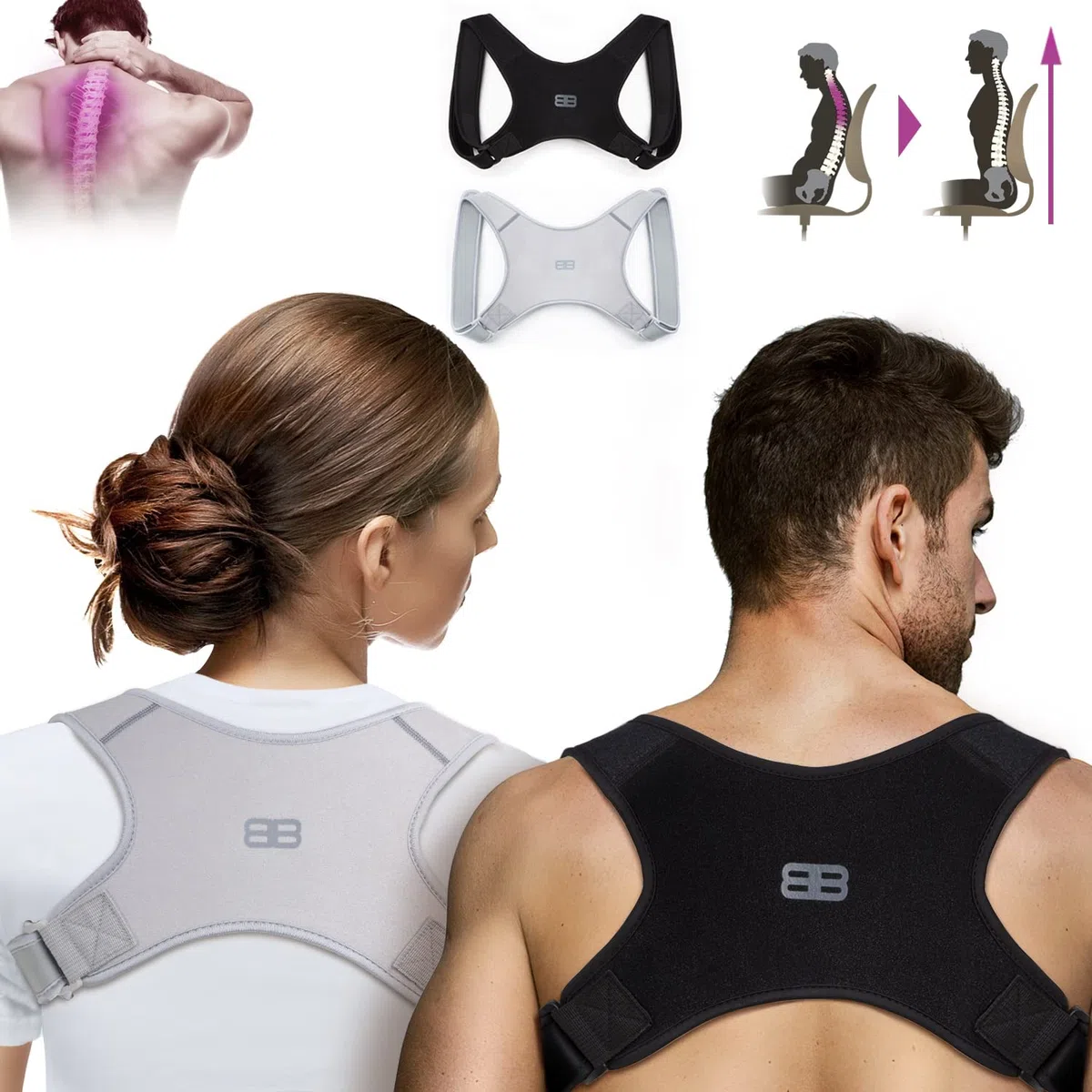 Back Bodyguard, tutore della postura, innovativo supporto dritto per una postura eretta, correzione della postura, schiena dritta, nero, M