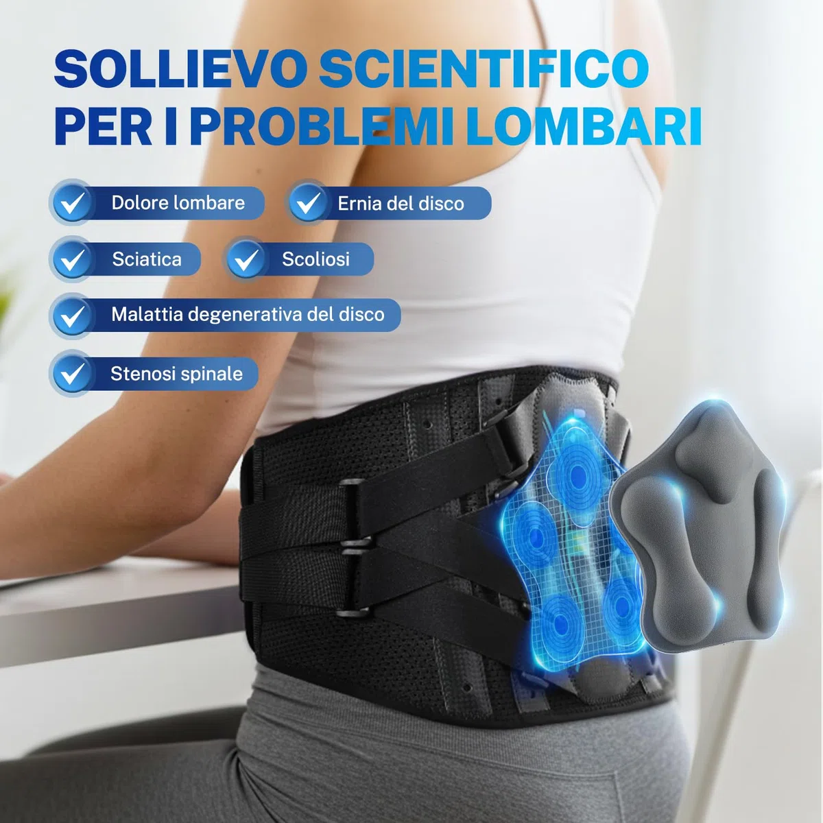 Fitomo Fascia Lombare Supporto Schiena e Postura, Supporto 3D con Stecche in Fibra di Carbonio Ergonomica, Ideale per Ufficio, Lavoro Pesante, Sciatica e Seduta Prolungata,L