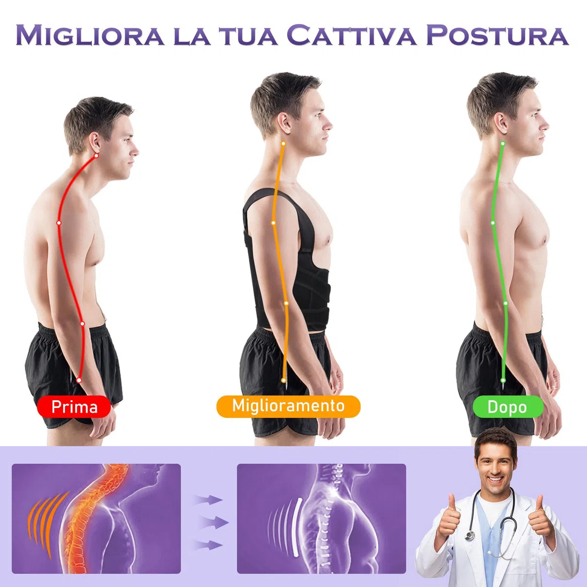 Fascia Lombare Posturale Spalle Schiena: Correttore Postura Uomo - Donna Tutore Posturale Schiena Dritta Busto Raddrizza Spalle - Regolabile Cintura di Correzione Della Postura Nero Profondo (M)